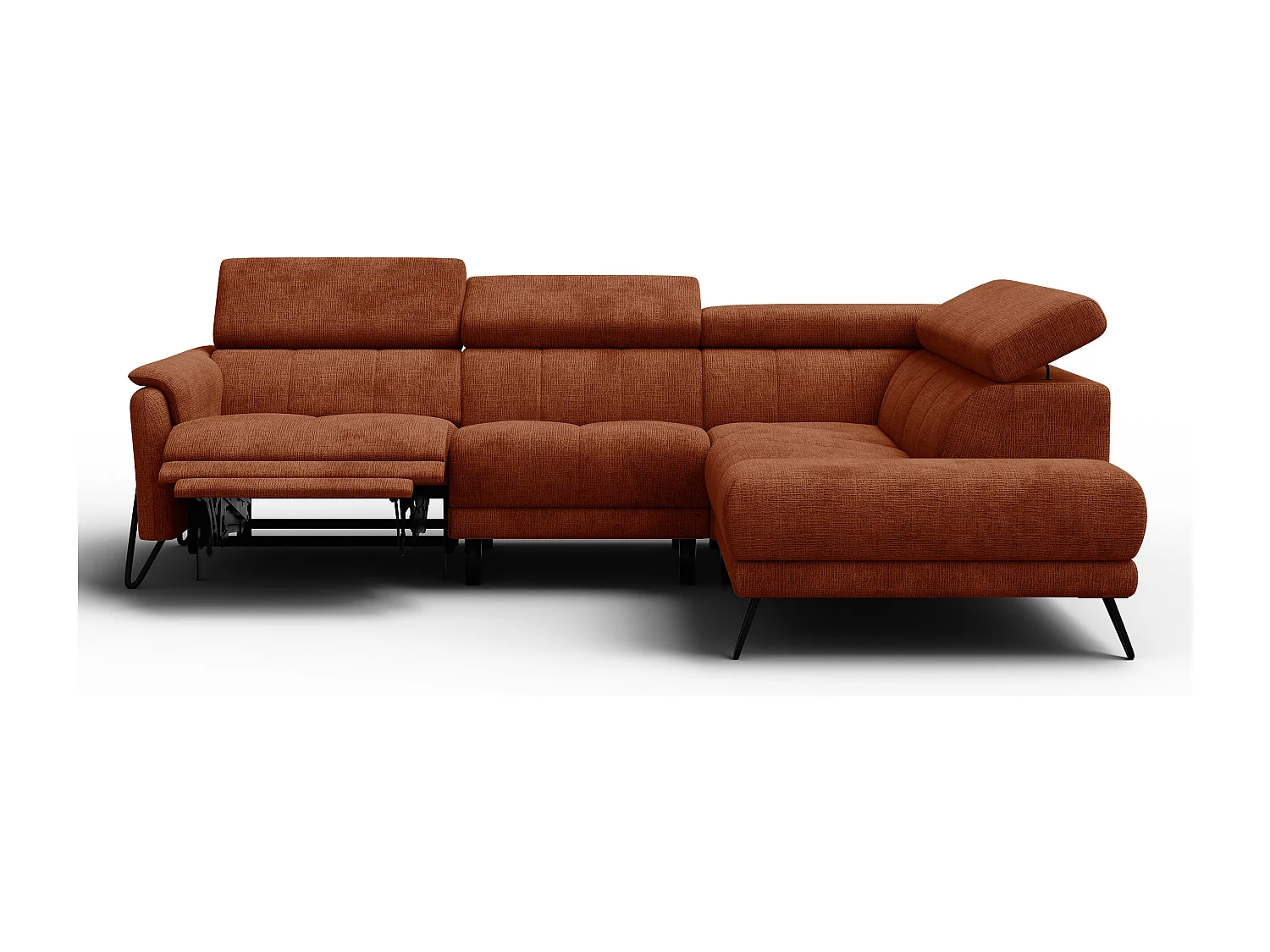 Canapé d'angle 5 places RODEN avec Relax, tissu orange foncé