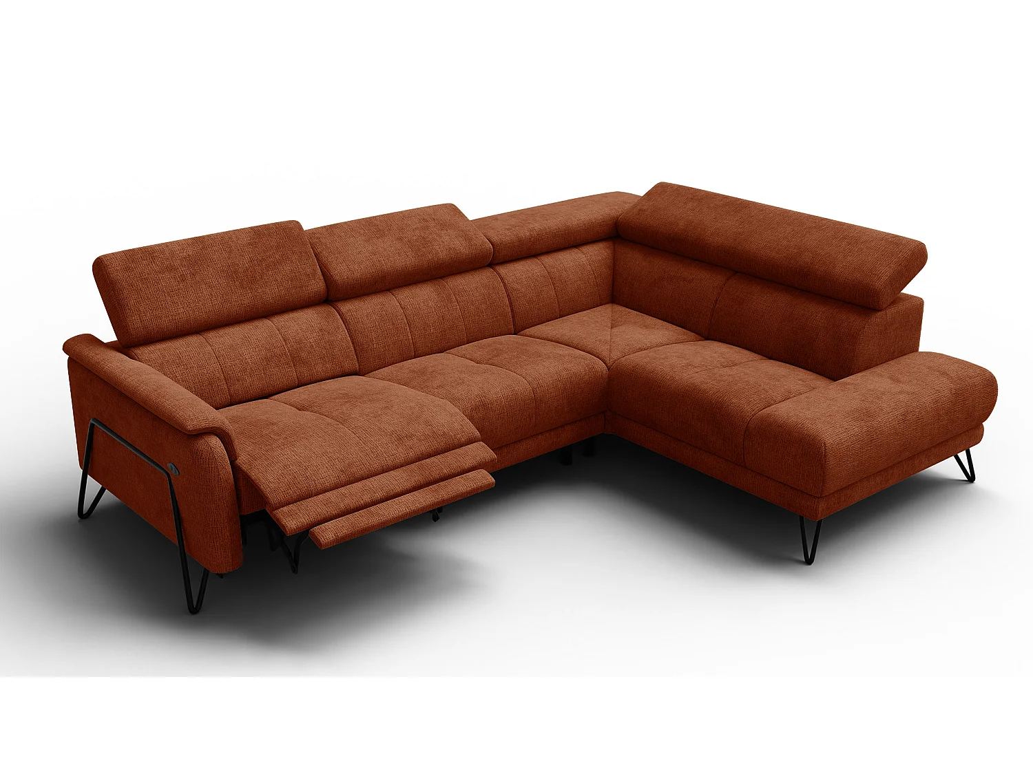 Canapé d'angle 5 places RODEN avec Relax, tissu orange foncé