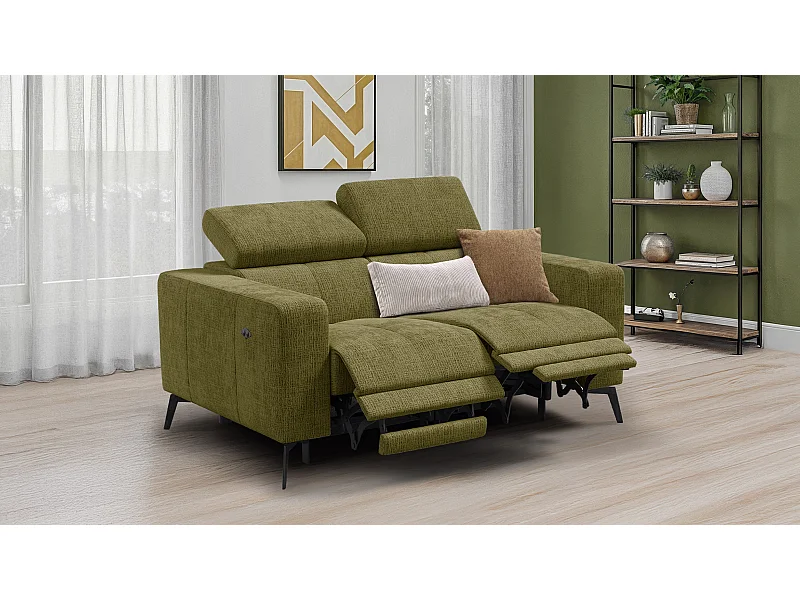 Canapé 2 places MORELLO avec 2 x Relax Zero Gravity, tissu olive