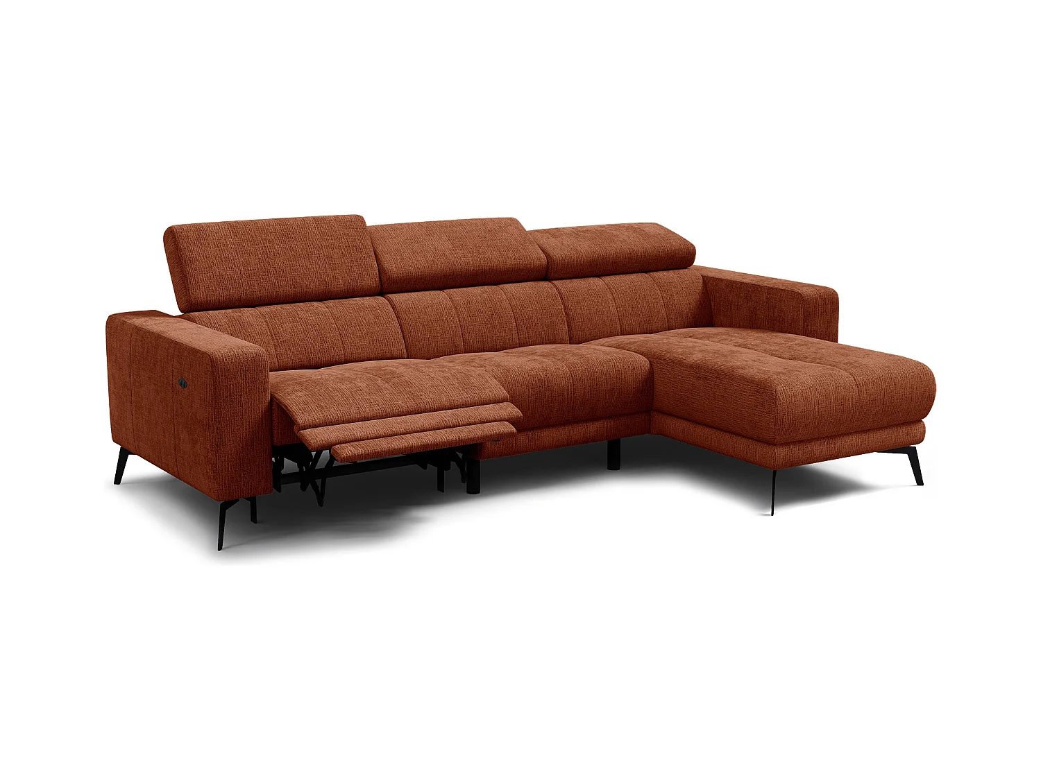 Canapé d'angle 4 places MORELLO avec 1 x Relax Zero Gravity, tissu orange foncé