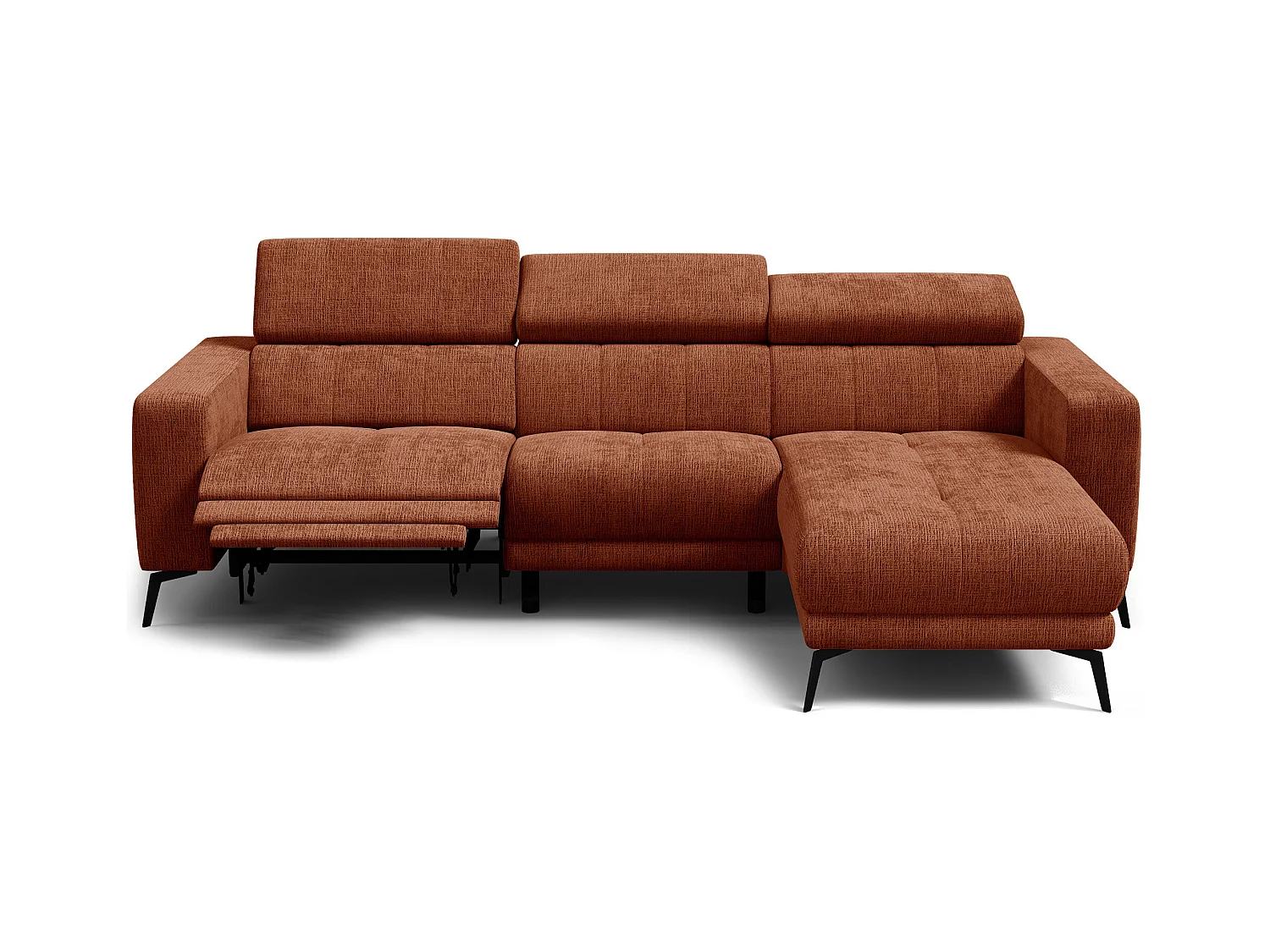 Canapé d'angle 4 places MORELLO avec 1 x Relax Zero Gravity, tissu orange foncé