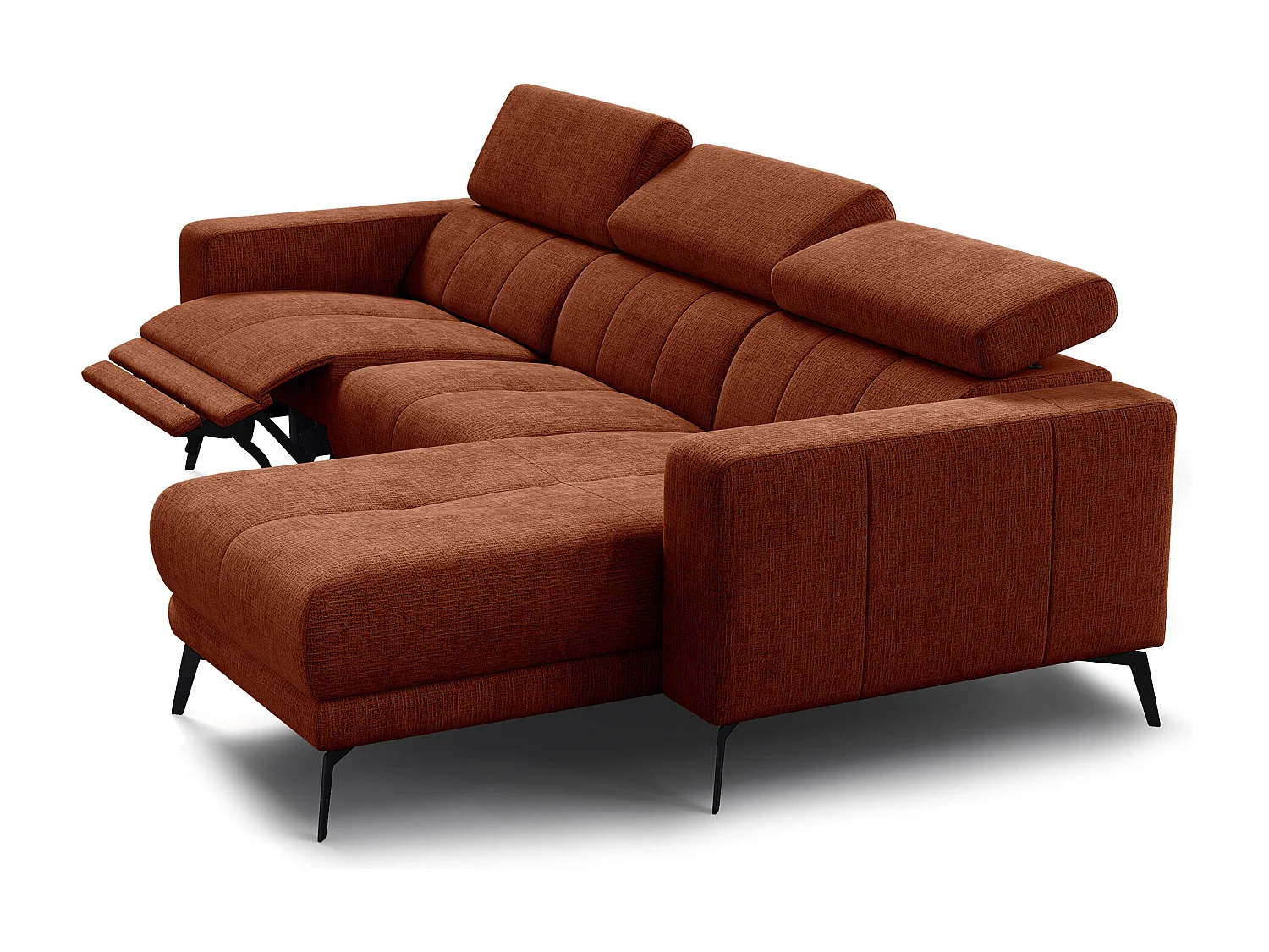 Canapé d'angle 4 places MORELLO avec 1 x Relax Zero Gravity, tissu orange foncé