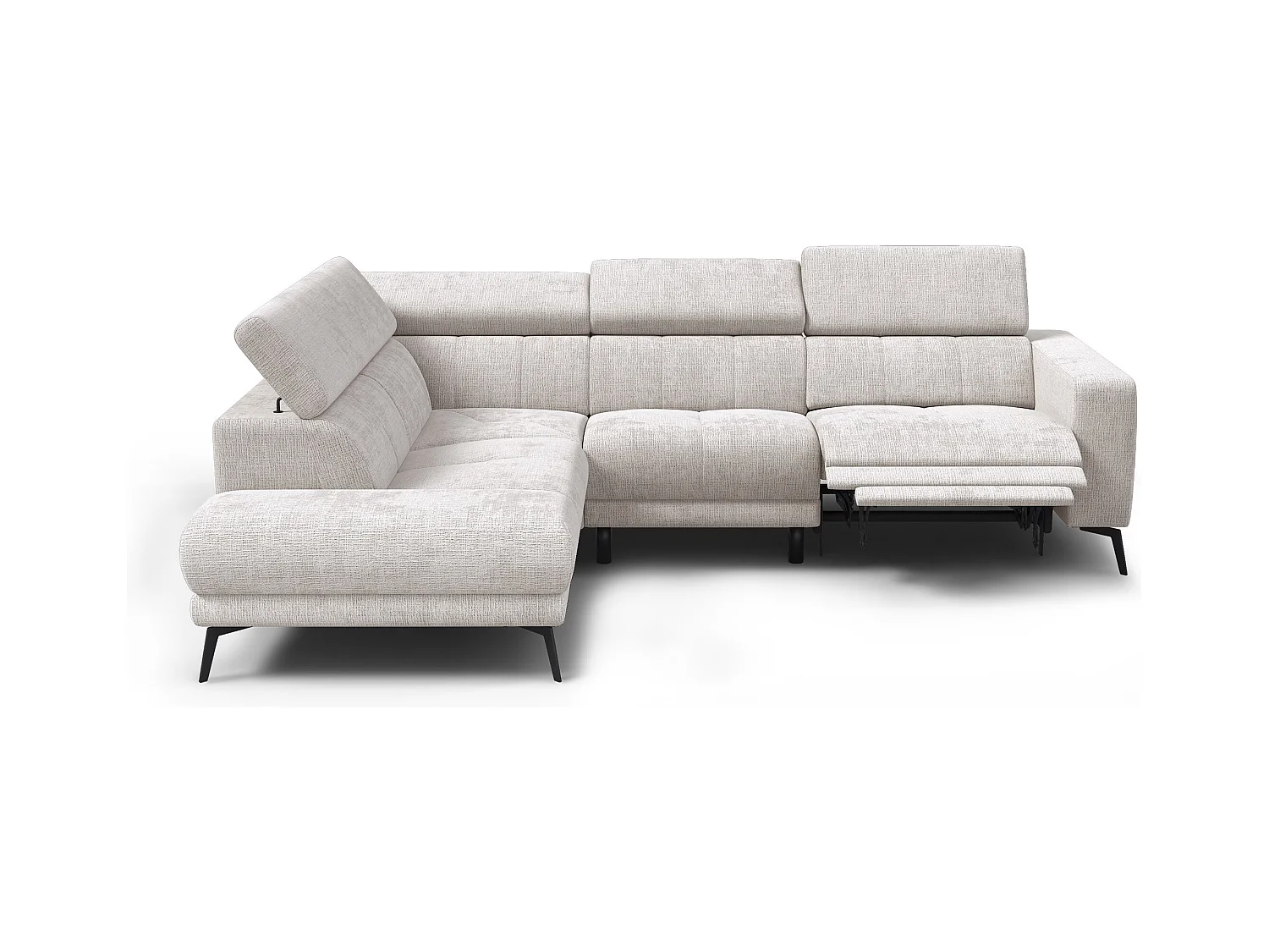 Canapé d'angle 5 places MORELLO avec 1 x Relax Zero Gravity, tissu crème