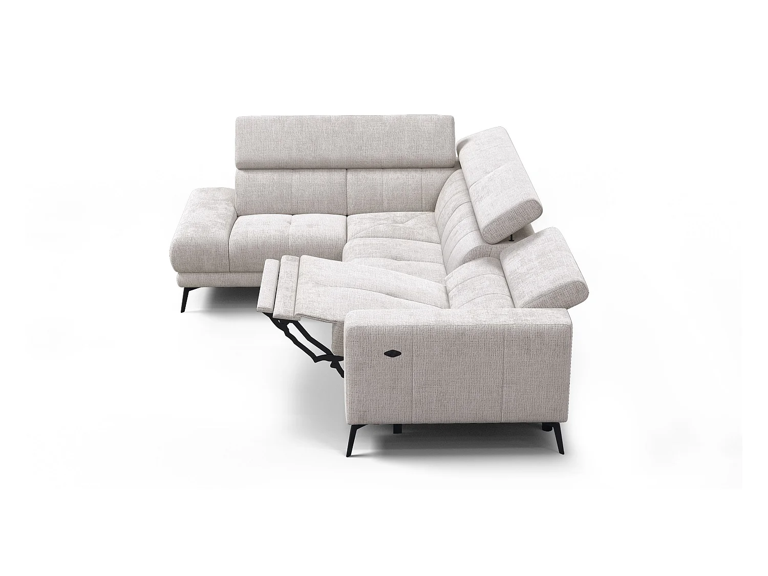 Canapé d'angle 5 places MORELLO avec 1 x Relax Zero Gravity, tissu crème