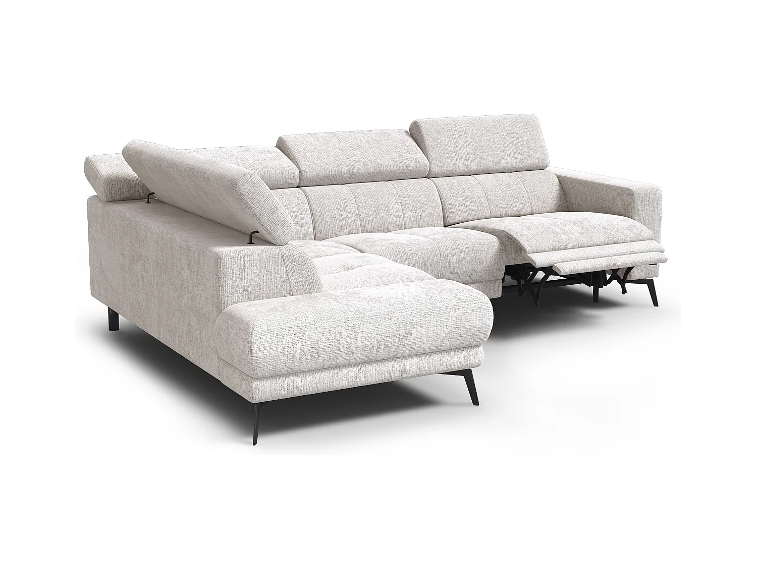 Canapé d'angle 5 places MORELLO avec 1 x Relax Zero Gravity, tissu crème
