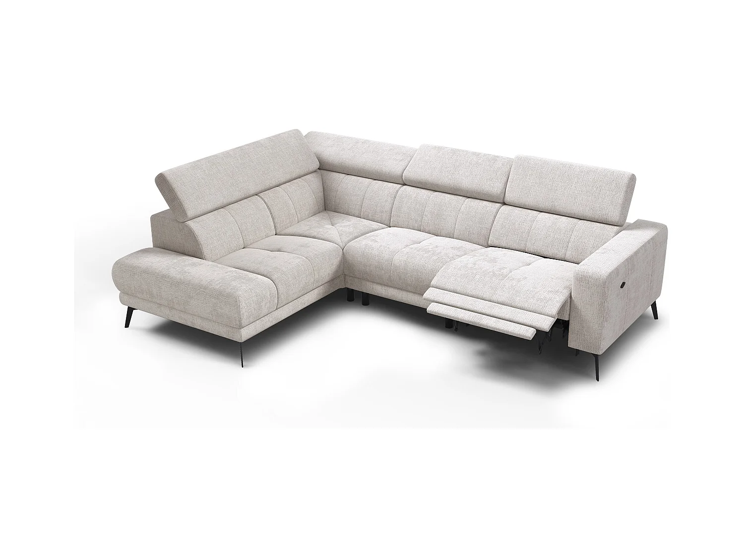Canapé d'angle 5 places MORELLO avec 1 x Relax Zero Gravity, tissu crème