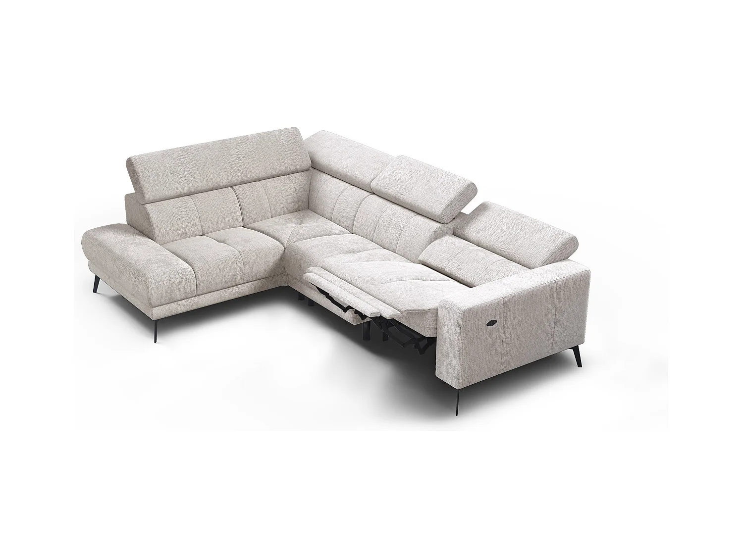 Canapé d'angle 5 places MORELLO avec 1 x Relax Zero Gravity, tissu crème