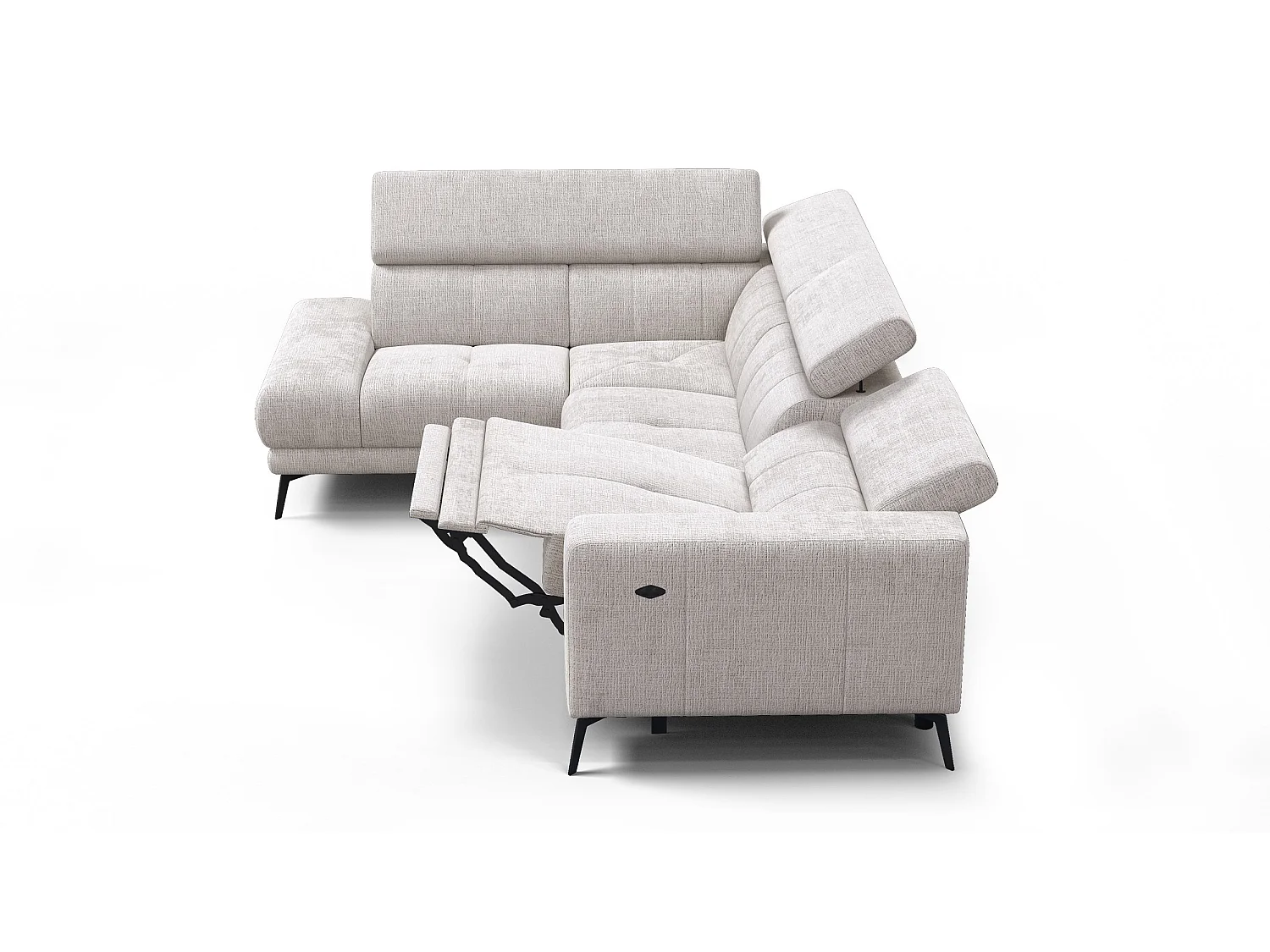 Canapé d'angle 5 places MORELLO avec 1 x Relax Zero Gravity, tissu crème