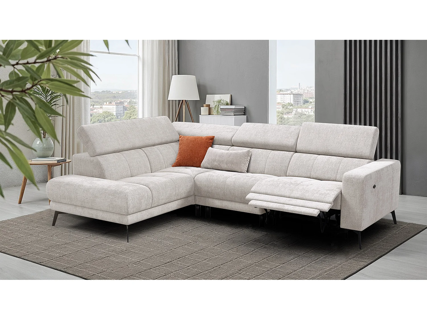 Ecksofa 5-Sitzer MORELLO, creme, 1 x Relax Zero Gravity