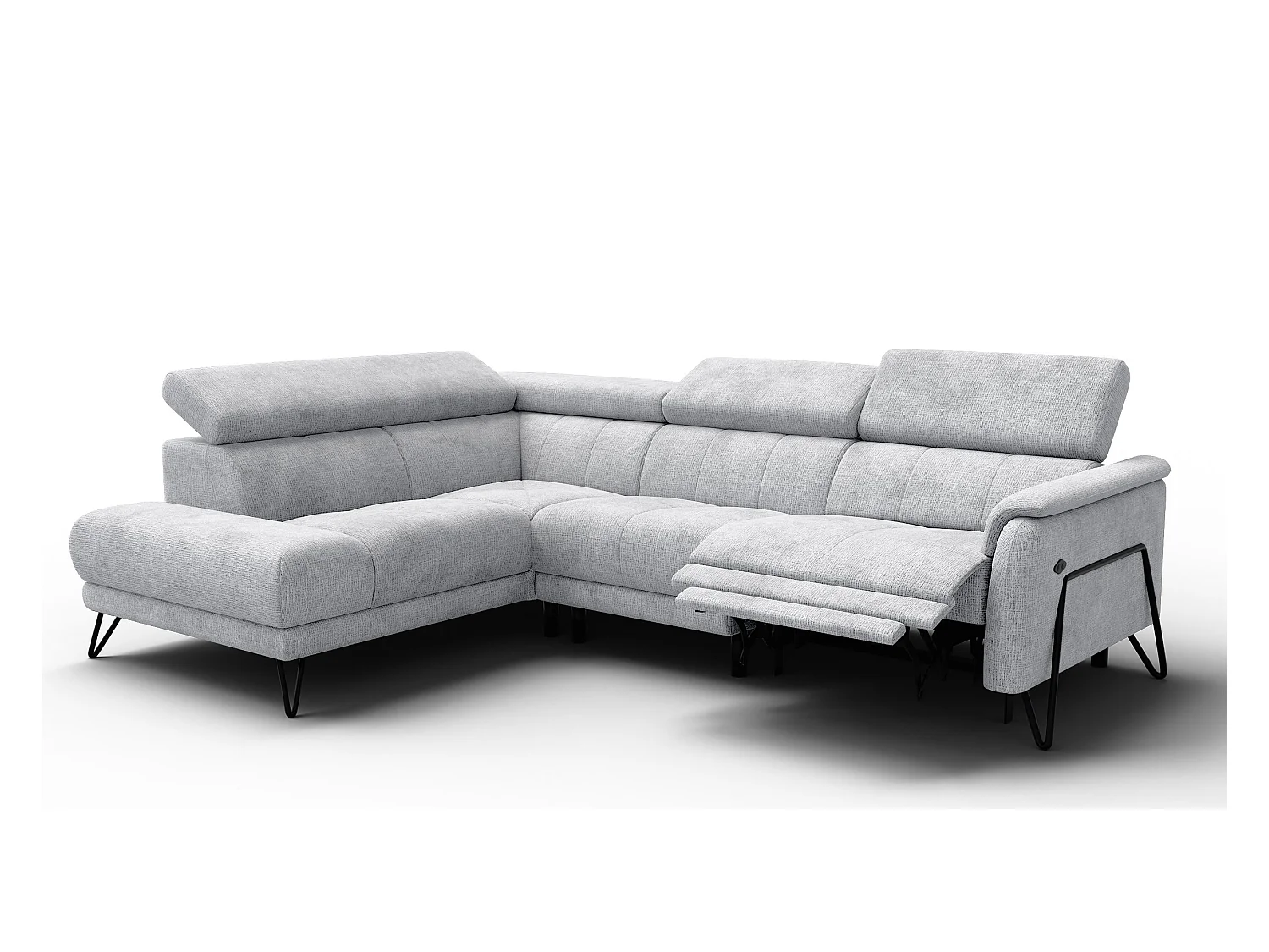 Canapé d'angle 5 places RODEN avec Relax, tissu gris clair