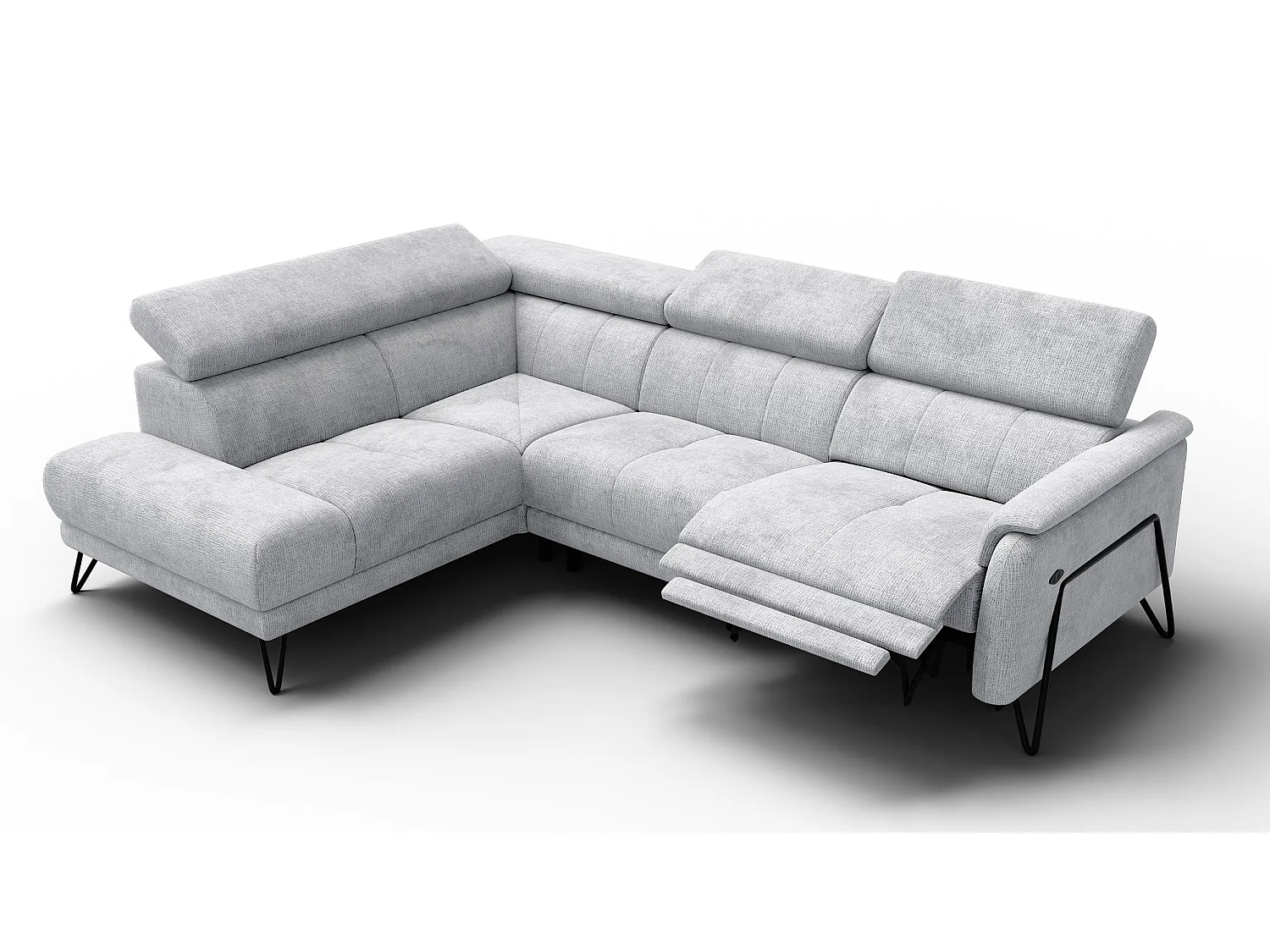 Canapé d'angle 5 places RODEN avec Relax, tissu gris clair