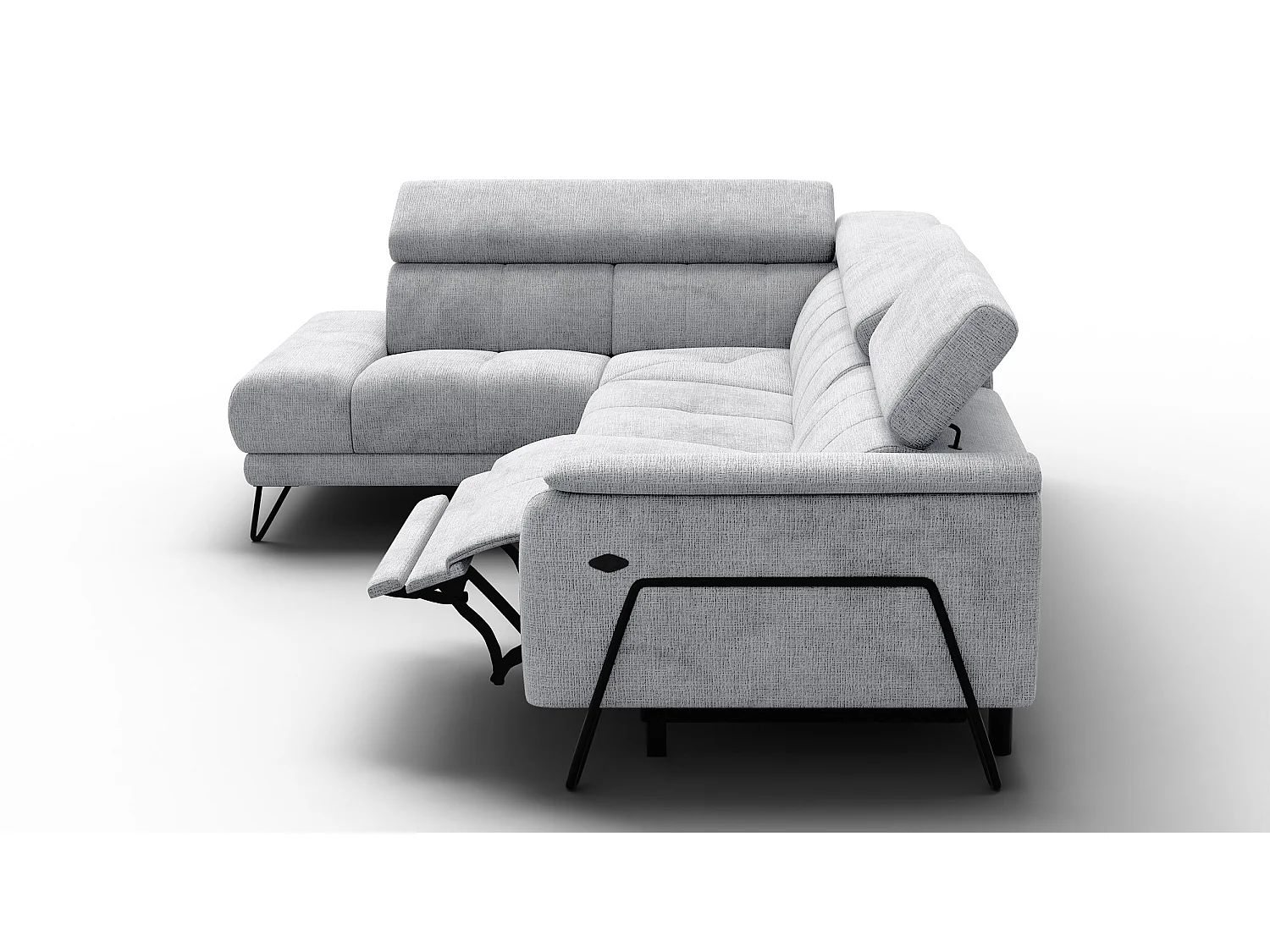 Canapé d'angle 5 places RODEN avec Relax, tissu gris clair