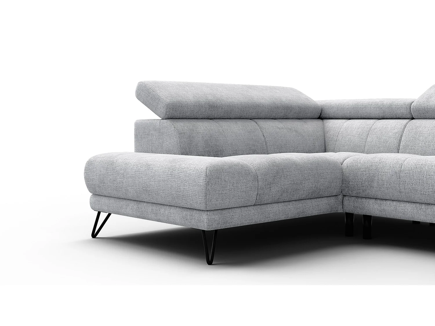 Canapé d'angle 5 places RODEN avec Relax, tissu gris clair