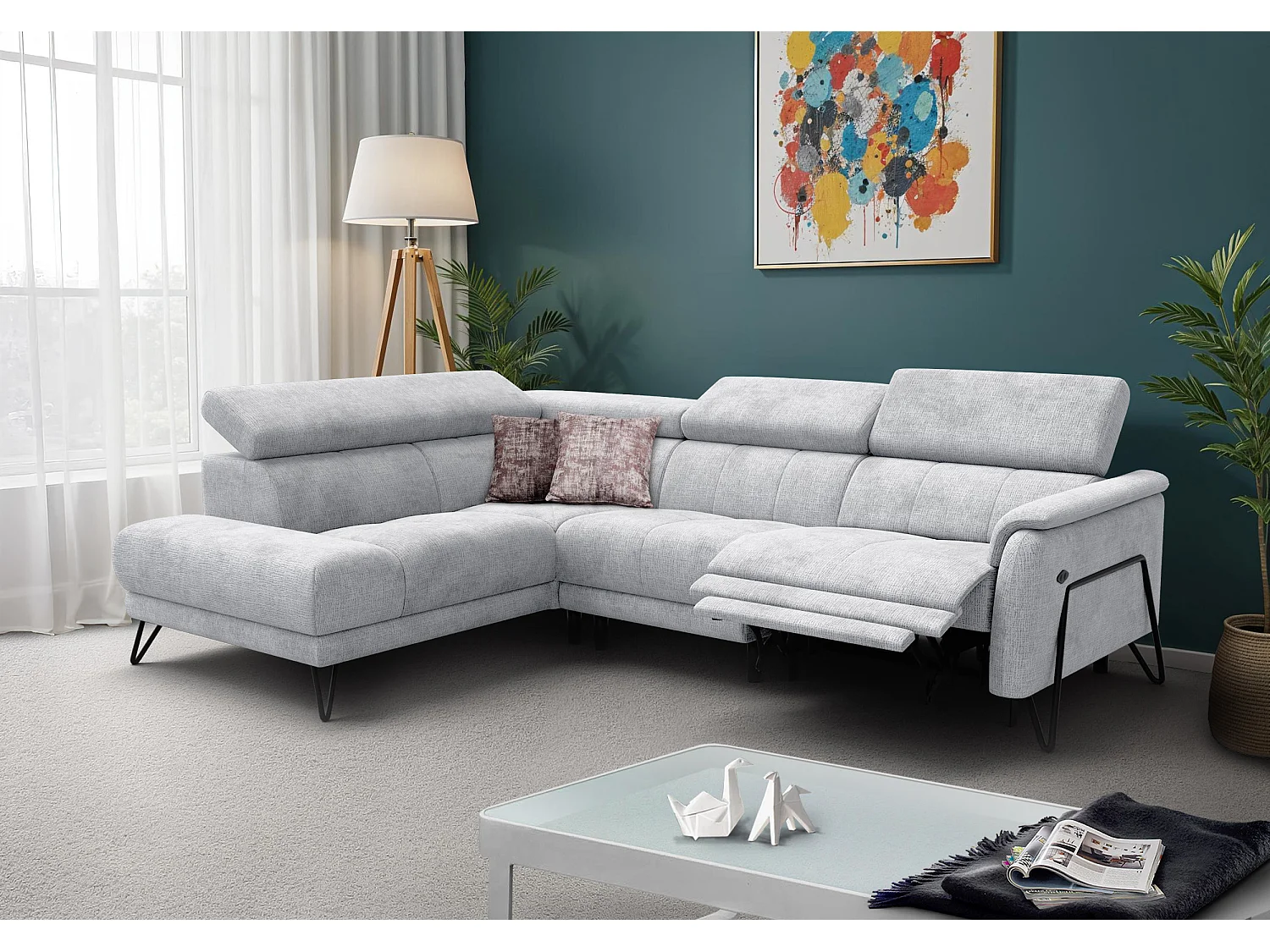 Ecksofa 5-Sitzer mit Relax RODEN, hellgrau