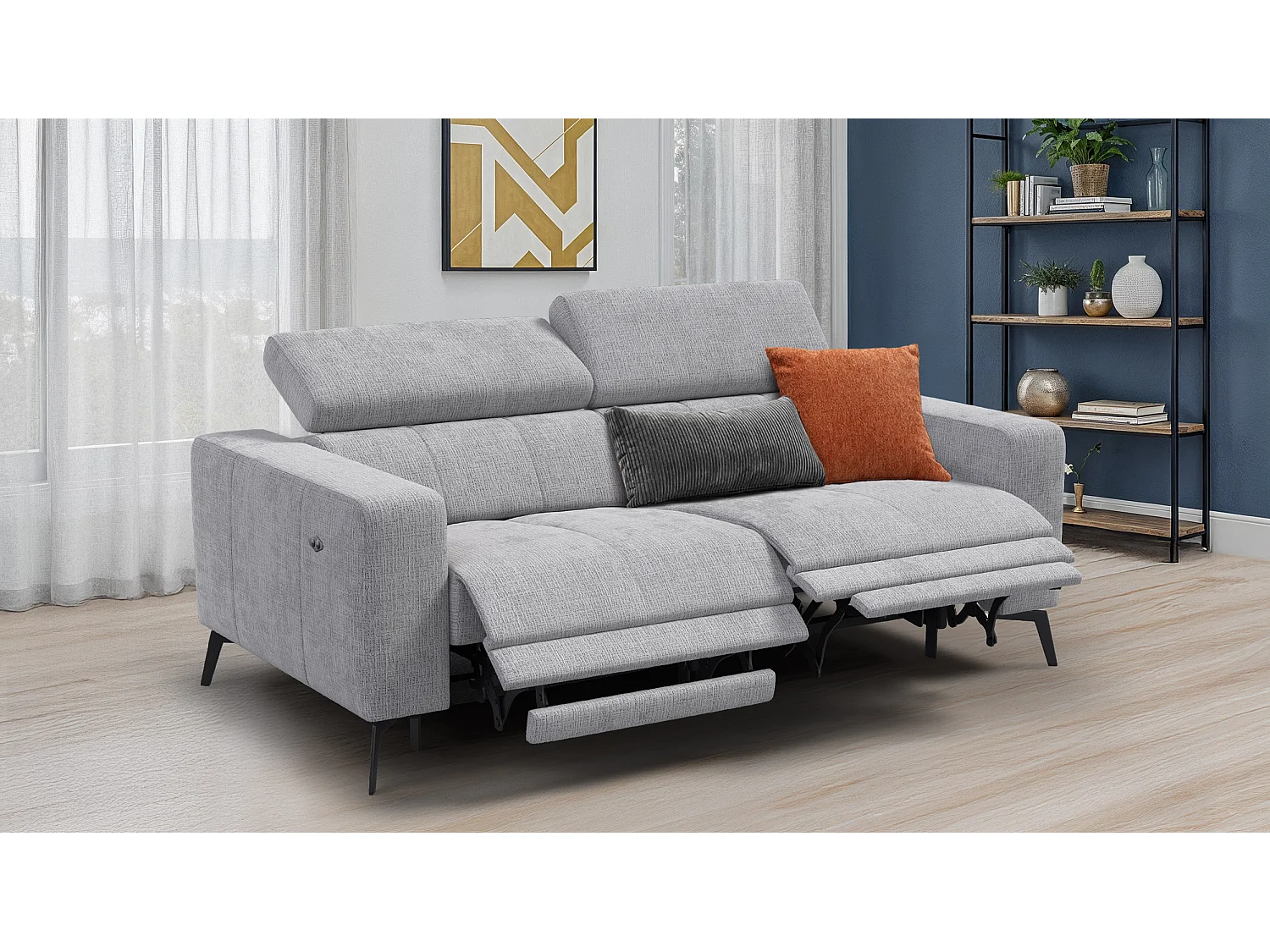 Relaxsofa 3-Sitzer MORELLO, hellgrau, 2 x Relax Zero Gravity