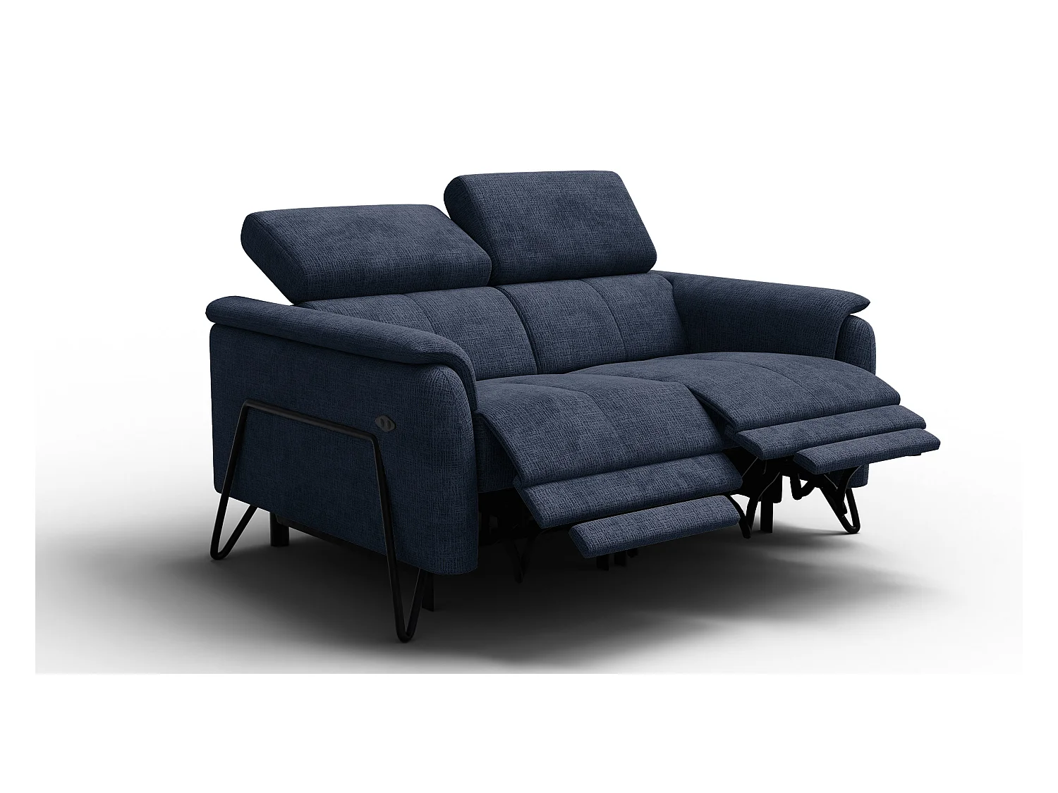 Canapé RODEN 2 places avec 2 Relax, tissu bleu marine