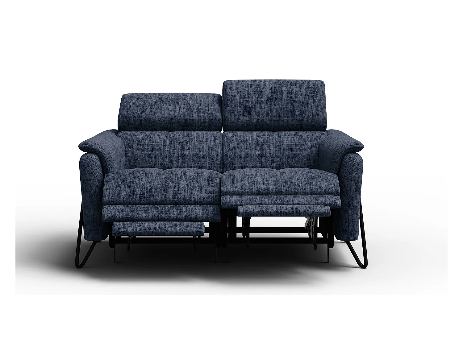 Canapé RODEN 2 places avec 2 Relax, tissu bleu marine