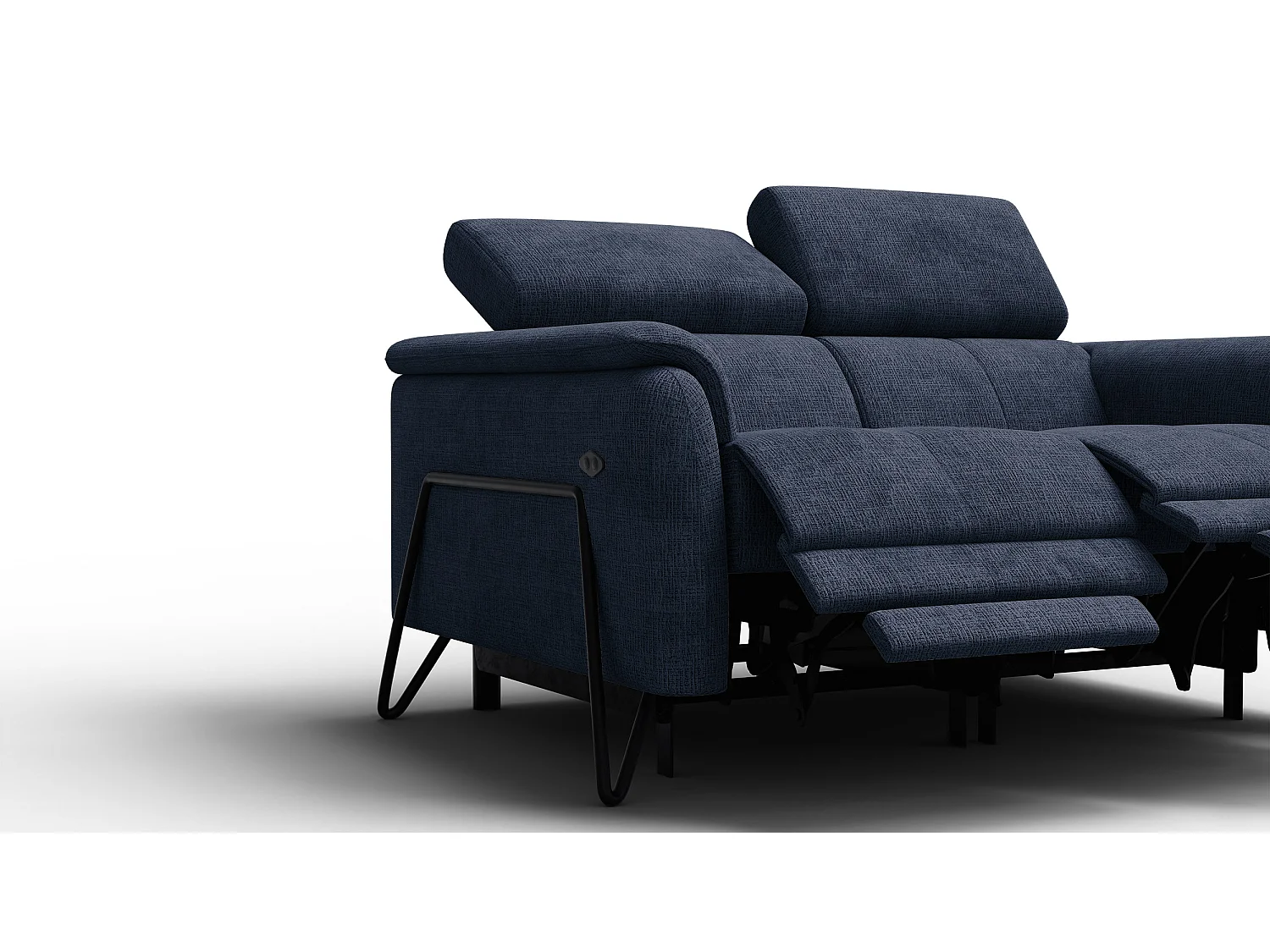 Canapé RODEN 2 places avec 2 Relax, tissu bleu marine