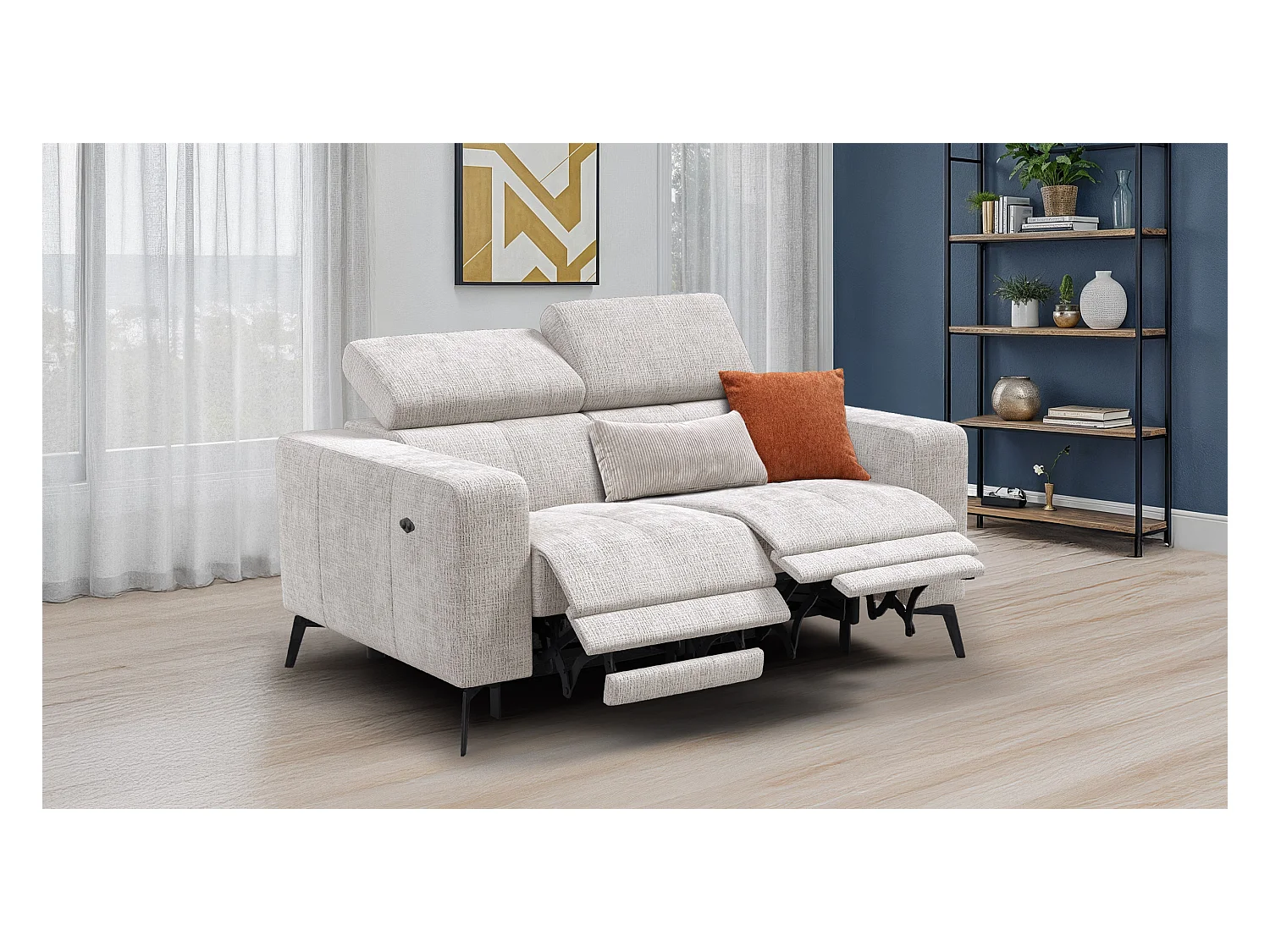 Canapé 2 places MORELLO avec 2 x Relax Zero Gravity, tissu crème