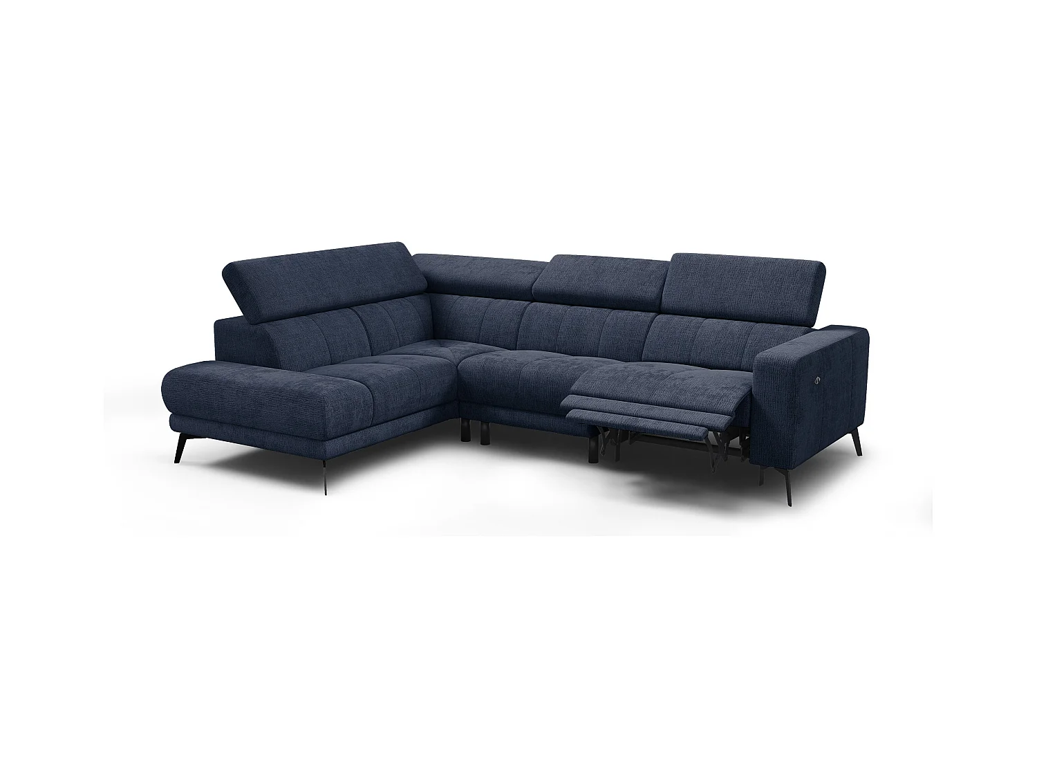 Canapé d'angle 5 places MORELLO avec 1 x Relax Zero Gravity, tissu bleu marine