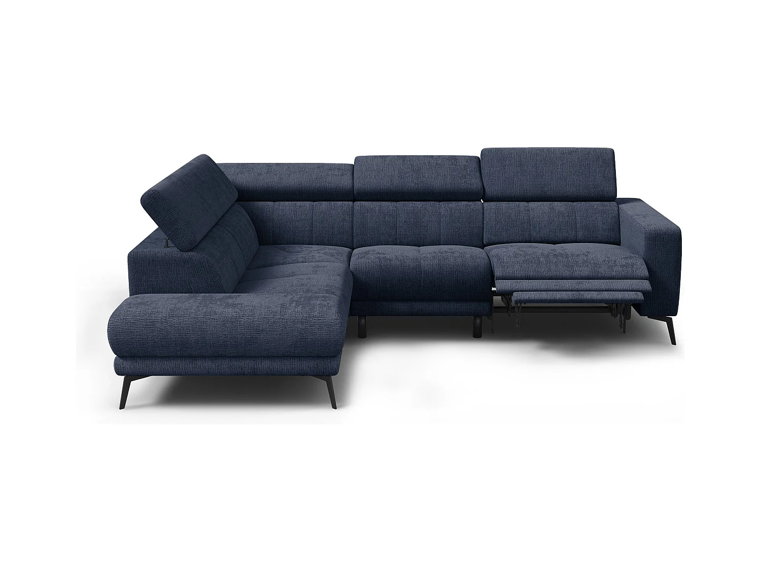 Canapé d'angle 5 places MORELLO avec 1 x Relax Zero Gravity, tissu bleu marine