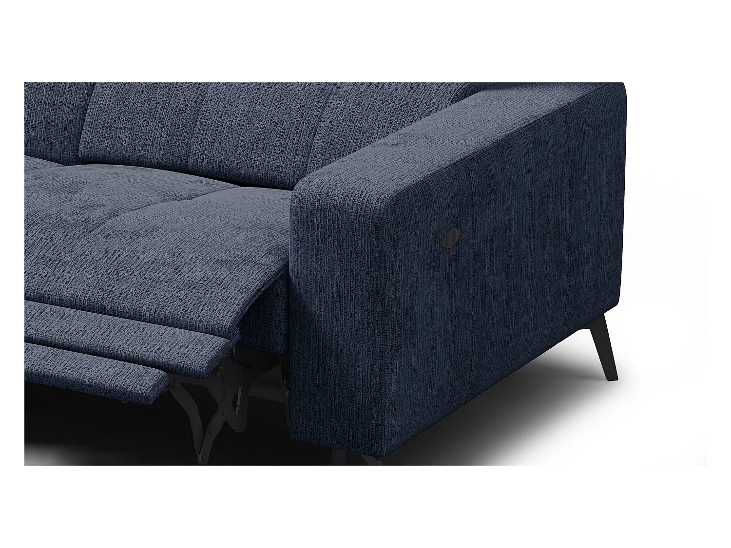 Canapé d'angle 5 places MORELLO avec 1 x Relax Zero Gravity, tissu bleu marine