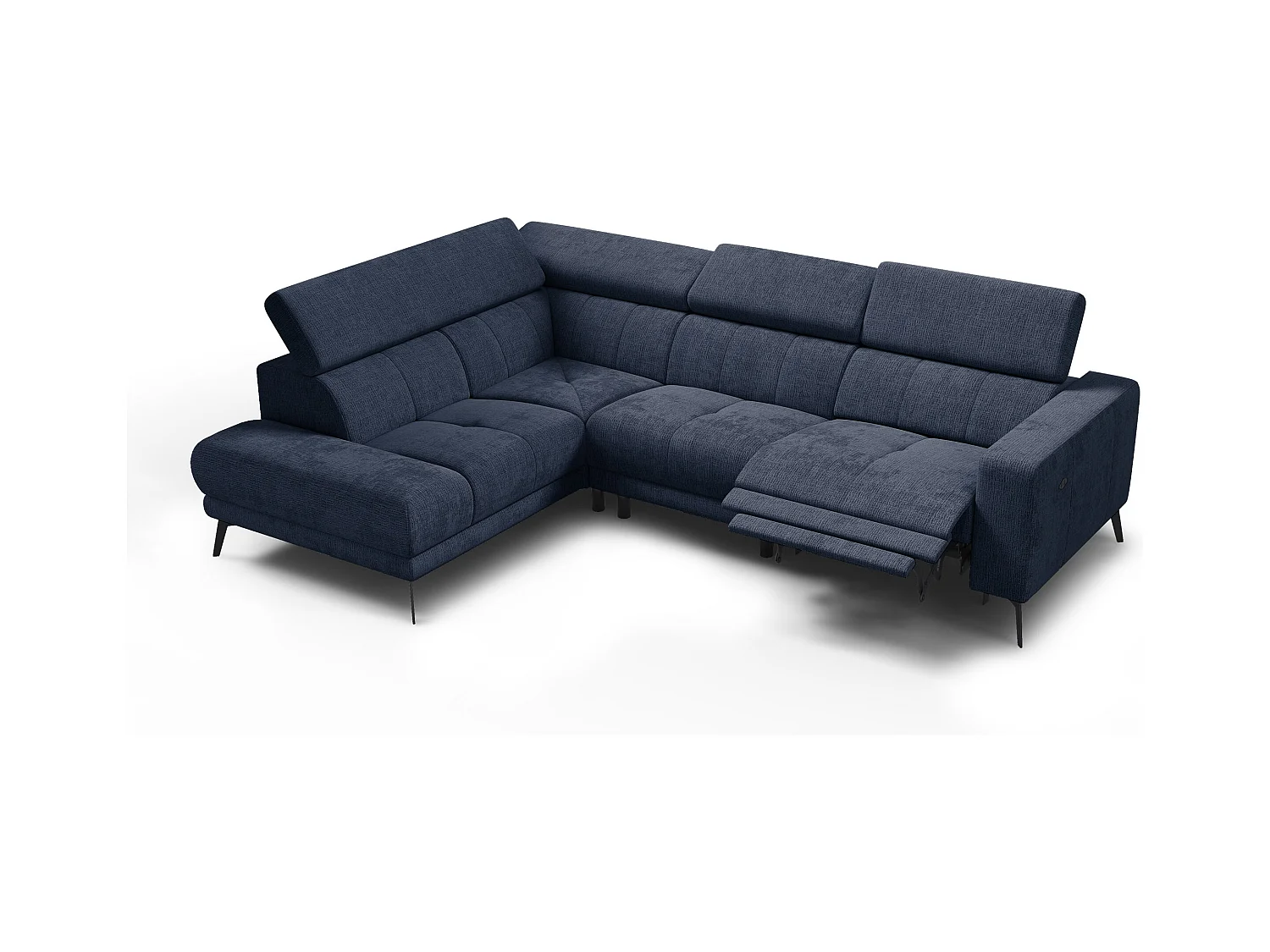 Canapé d'angle 5 places MORELLO avec 1 x Relax Zero Gravity, tissu bleu marine