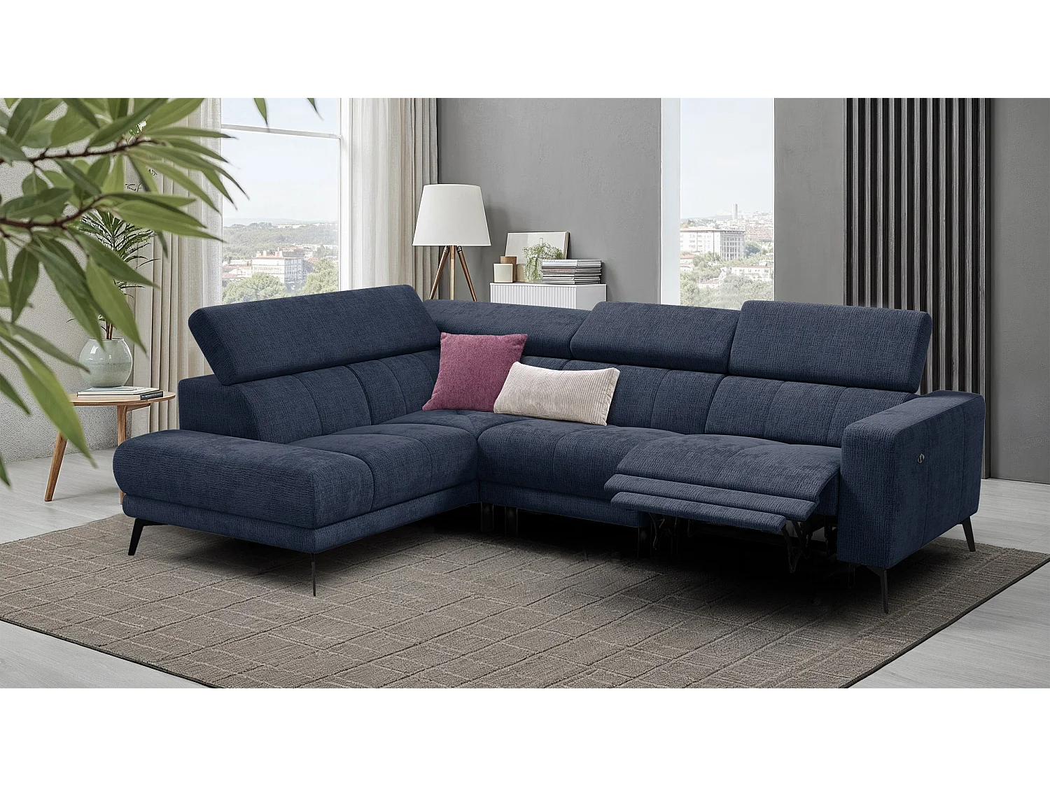 Ecksofa 5-Sitzer MORELLO, marineblau, 1 x Relax Zero Gravity