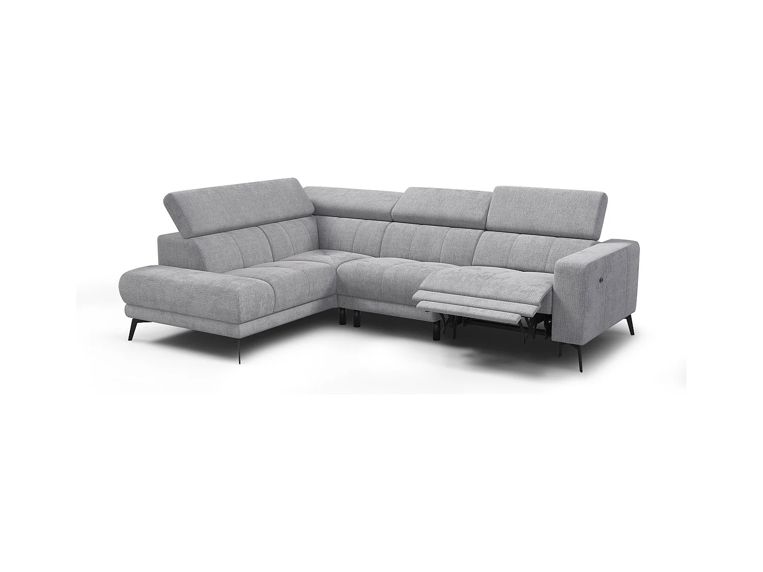 Canapé d'angle 5 places MORELLO avec 1 x Relax Zero Gravity, tissu gris clair