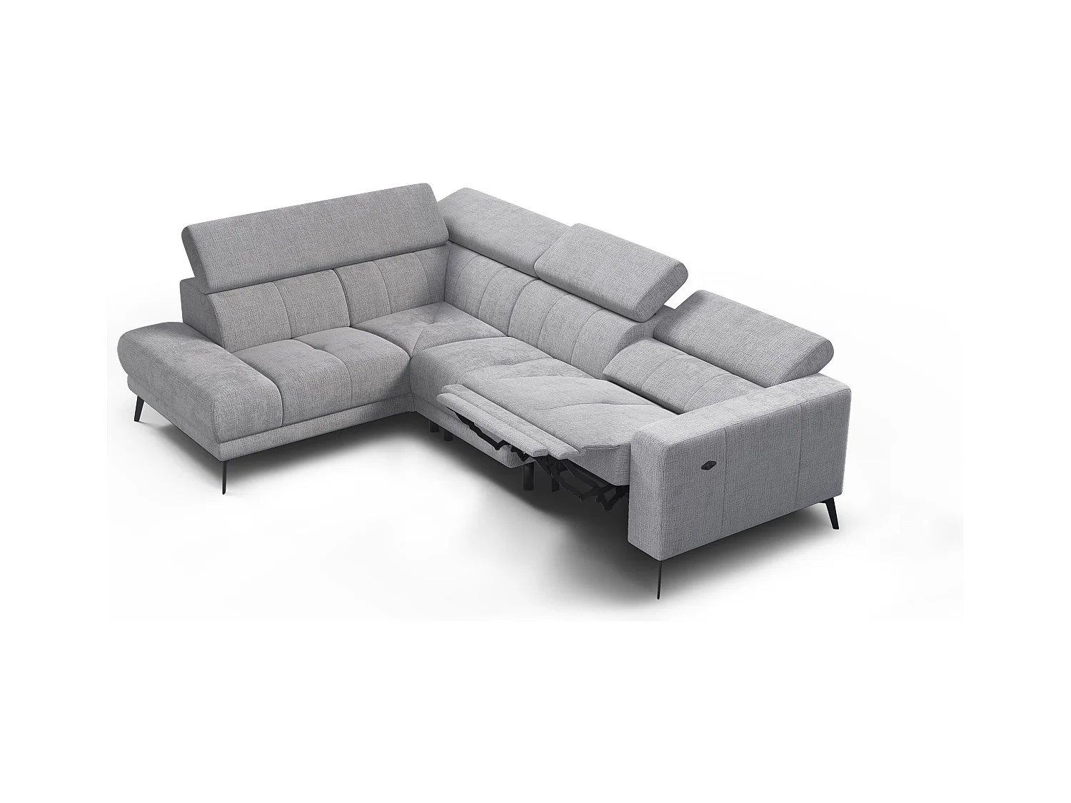 Canapé d'angle 5 places MORELLO avec 1 x Relax Zero Gravity, tissu gris clair