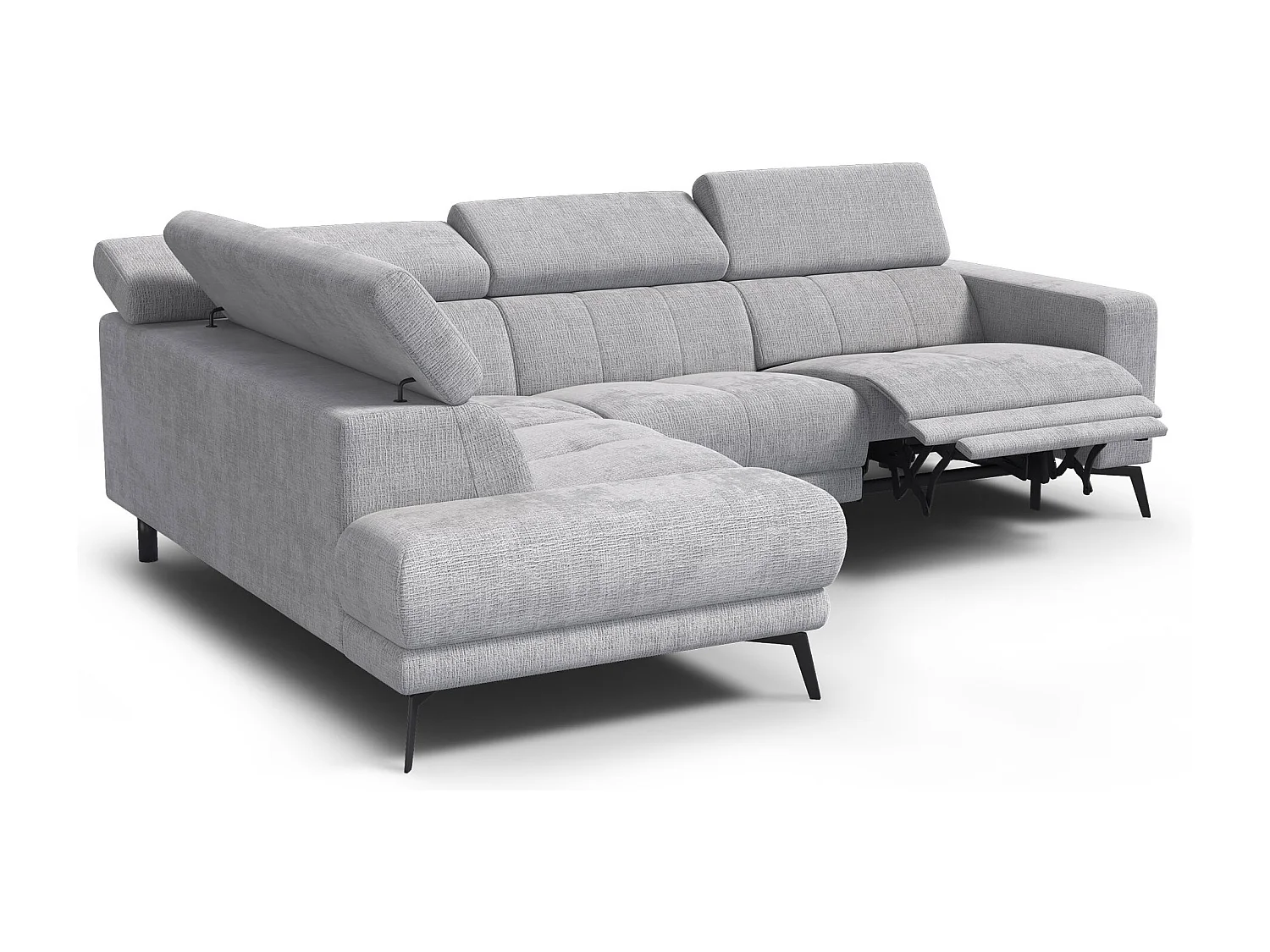 Canapé d'angle 5 places MORELLO avec 1 x Relax Zero Gravity, tissu gris clair