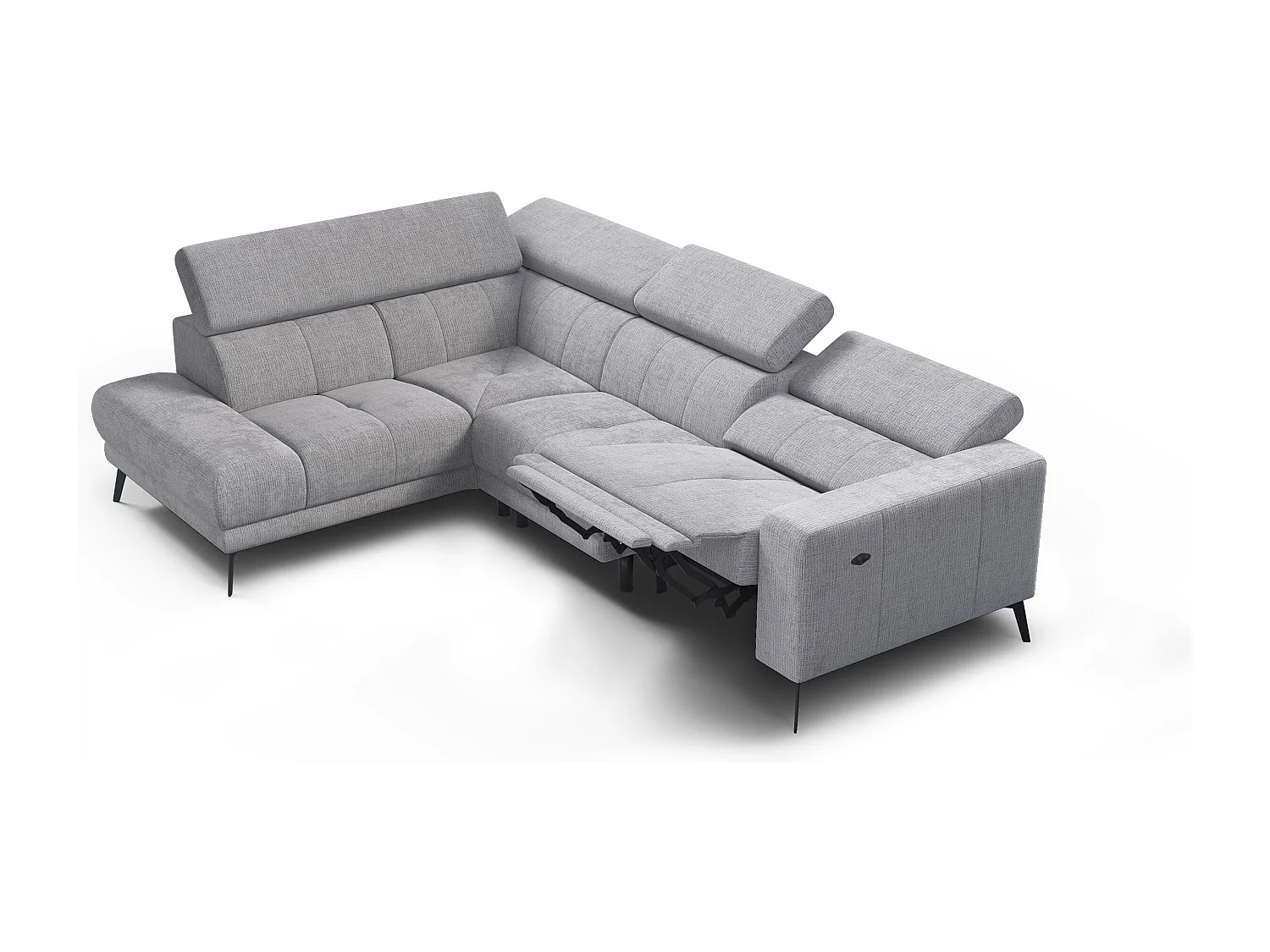 Canapé d'angle 5 places MORELLO avec 1 x Relax Zero Gravity, tissu gris clair