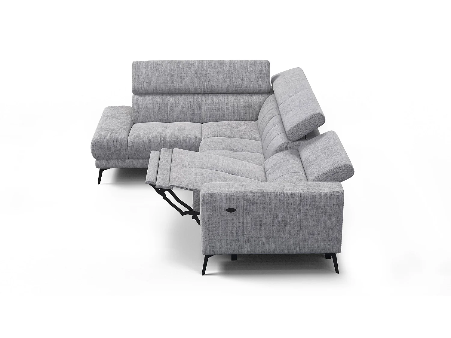 Canapé d'angle 5 places MORELLO avec 1 x Relax Zero Gravity, tissu gris clair