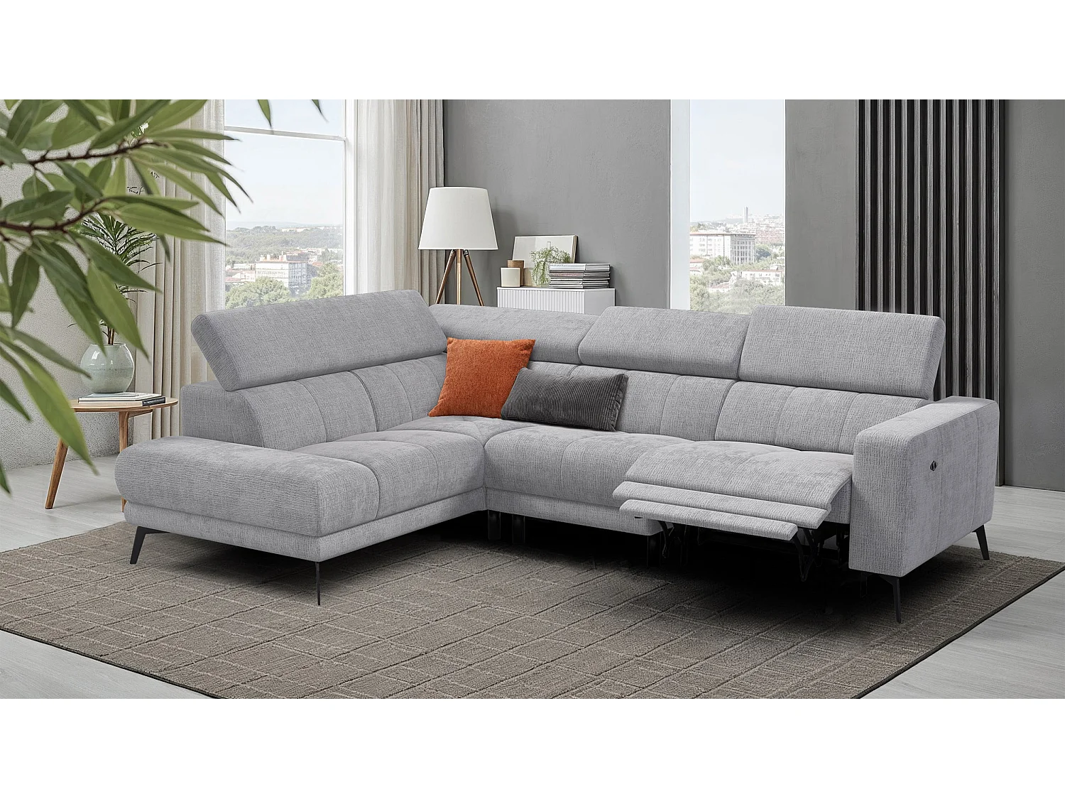 Ecksofa 5-Sitzer MORELLO, hellgrau, 1 x Relax Zero Gravity