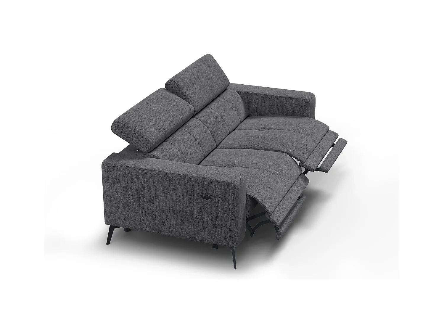 Canapé 3 places MORELLO avec 2 x Relax Zero Gravity, tissu gris foncé