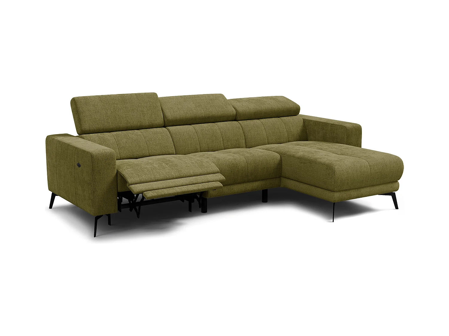 Canapé d'angle 4 places MORELLO avec 1 x Relax Zero Gravity, tissu olive