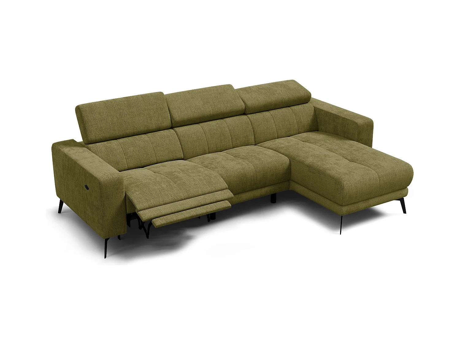 Canapé d'angle 4 places MORELLO avec 1 x Relax Zero Gravity, tissu olive