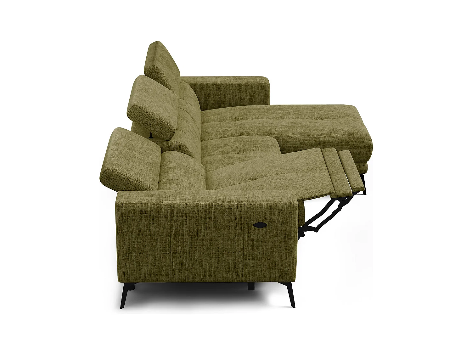 Canapé d'angle 4 places MORELLO avec 1 x Relax Zero Gravity, tissu olive