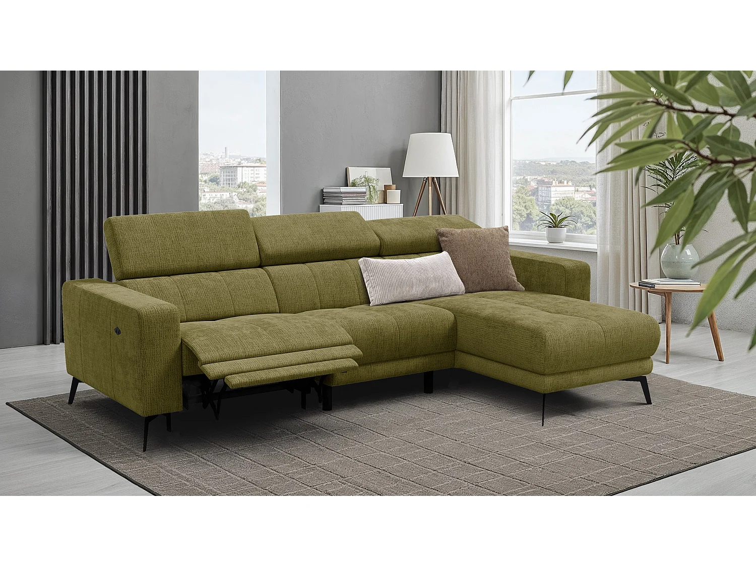 Ecksofa 4-Sitzer MORELLO, olive, 1 x Relax Zero Gravity
