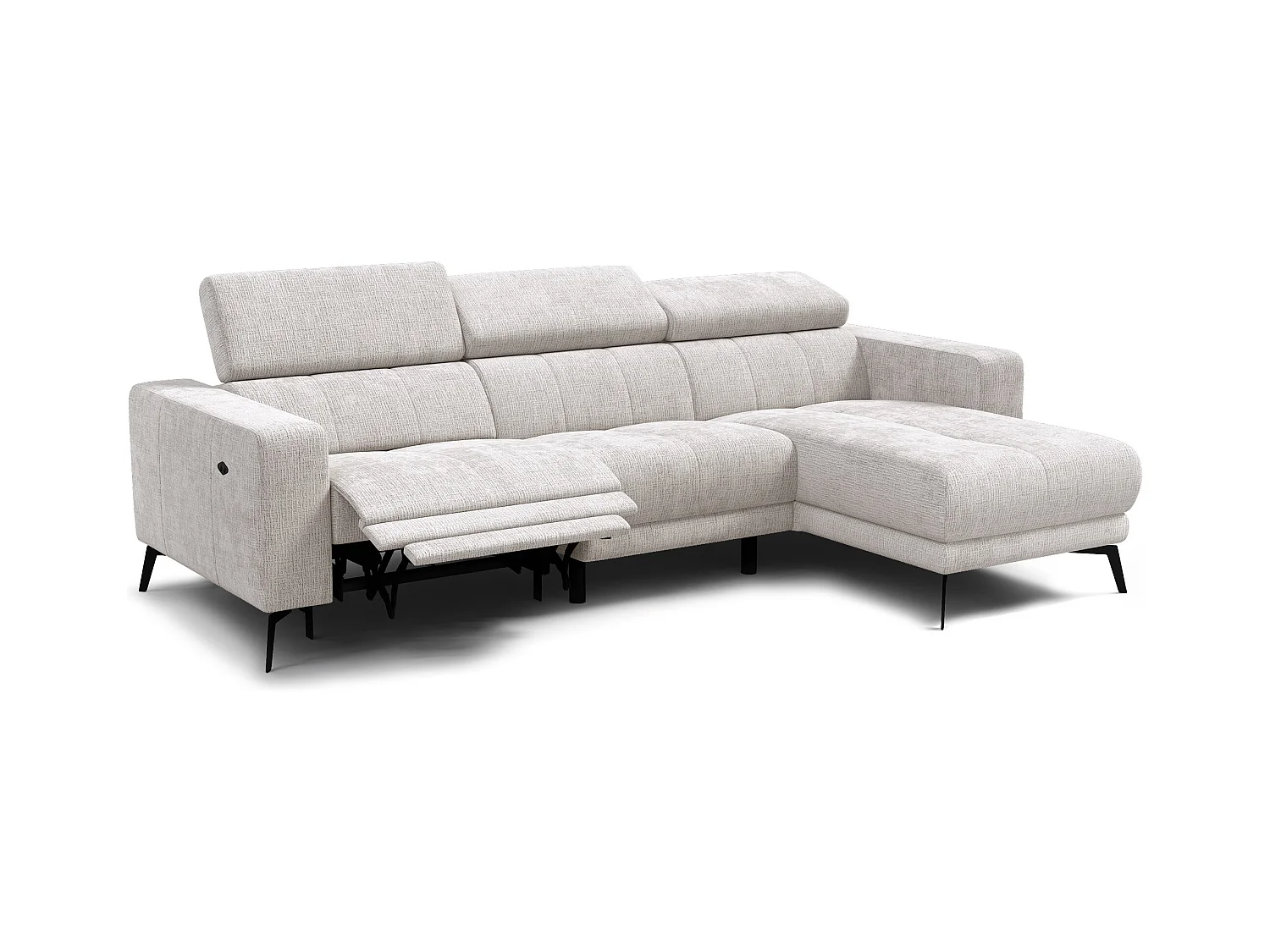 Canapé d'angle 4 places MORELLO avec 1 x Relax Zero Gravity, tissu crème