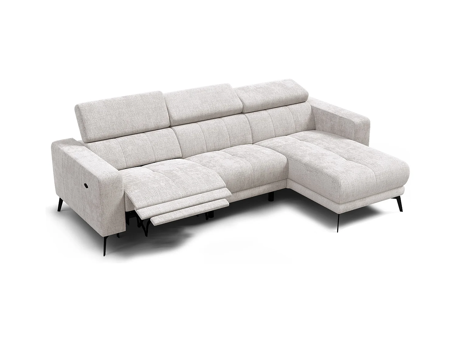 Canapé d'angle 4 places MORELLO avec 1 x Relax Zero Gravity, tissu crème