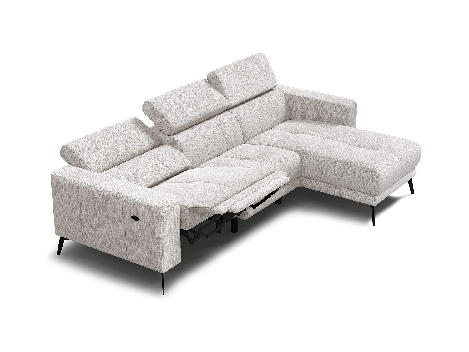 Canapé d'angle 4 places MORELLO avec 1 x Relax Zero Gravity, tissu crème