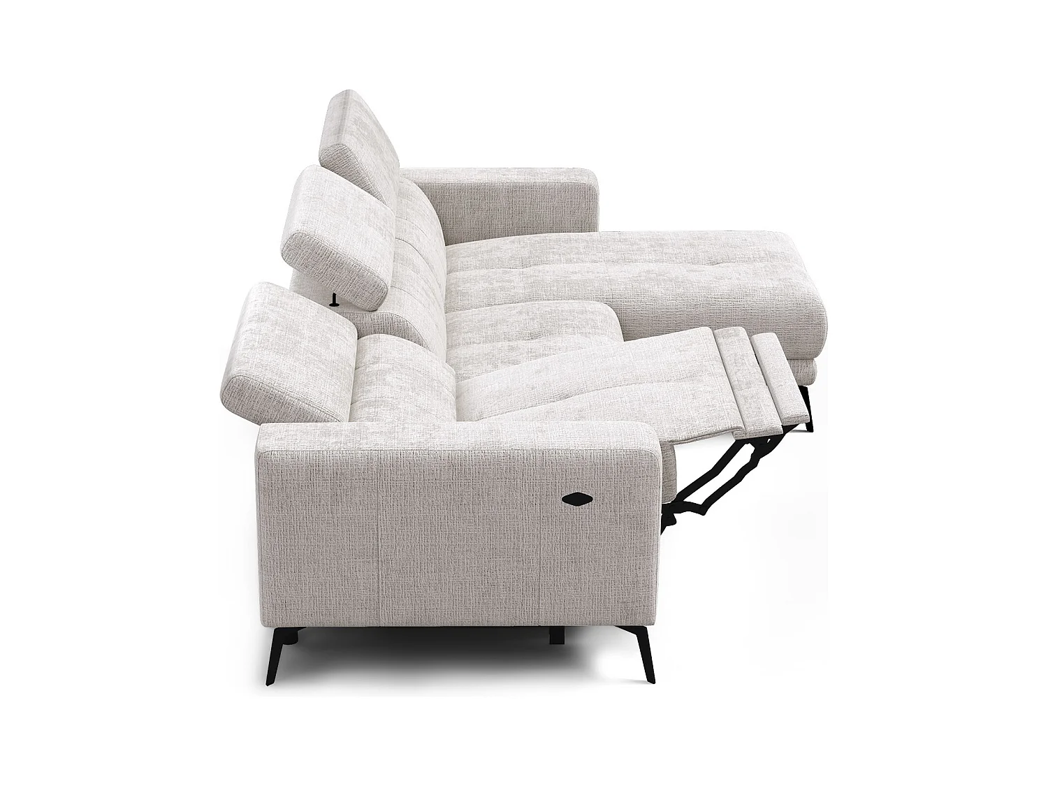 Canapé d'angle 4 places MORELLO avec 1 x Relax Zero Gravity, tissu crème