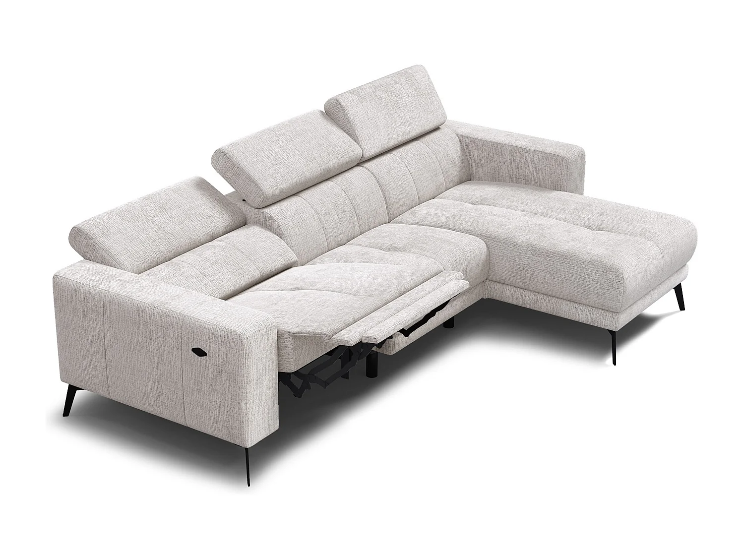 Canapé d'angle 4 places MORELLO avec 1 x Relax Zero Gravity, tissu crème