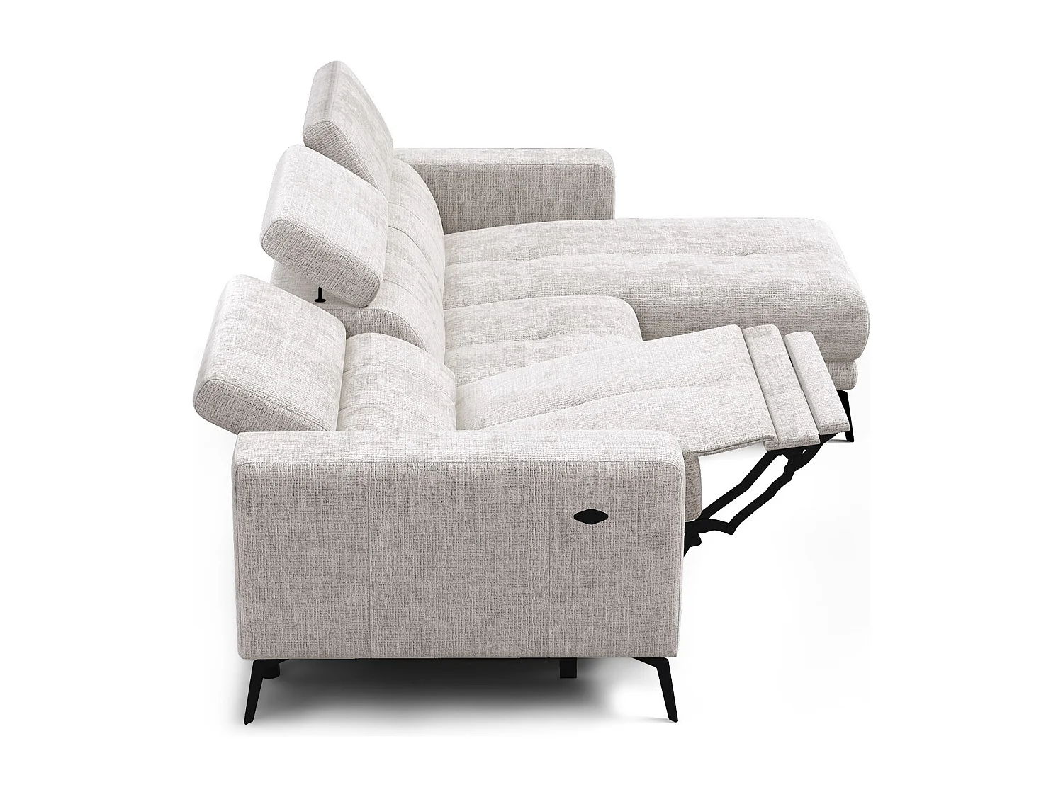 Canapé d'angle 4 places MORELLO avec 1 x Relax Zero Gravity, tissu crème