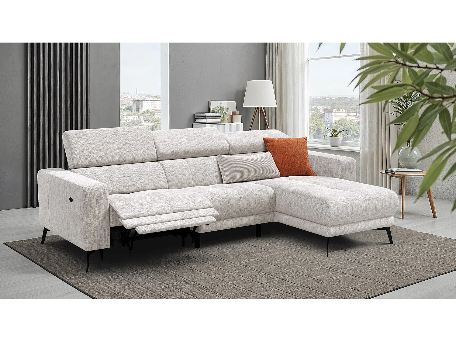 Ecksofa 4-Sitzer MORELLO, creme, 1 x Relax Zero Gravity