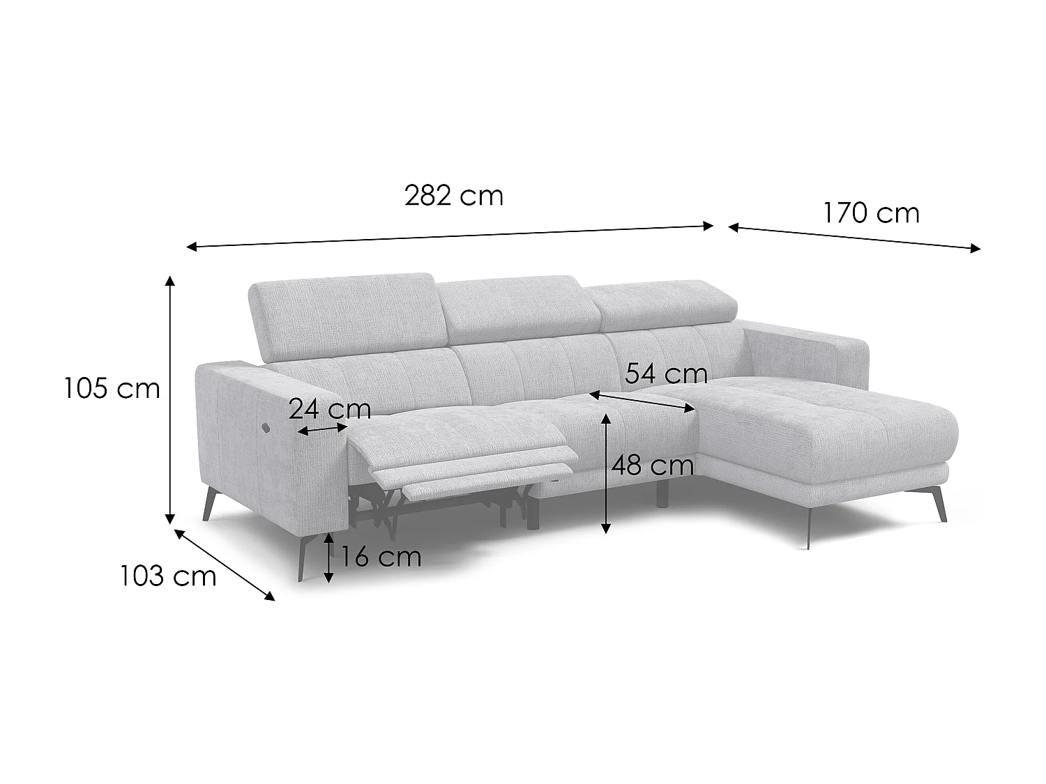 Ecksofa 4-Sitzer MORELLO, creme, 1 x Relax Zero Gravity