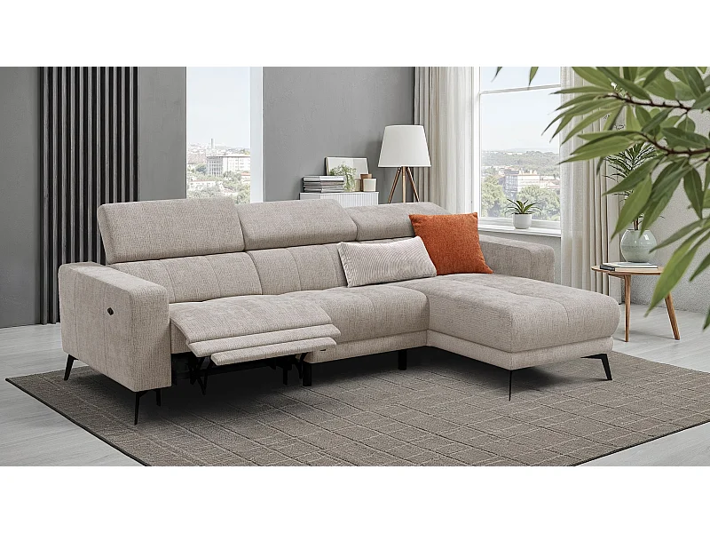 Canapé d'angle 4 places MORELLO avec 1 x Relax Zero Gravity, tissu beige