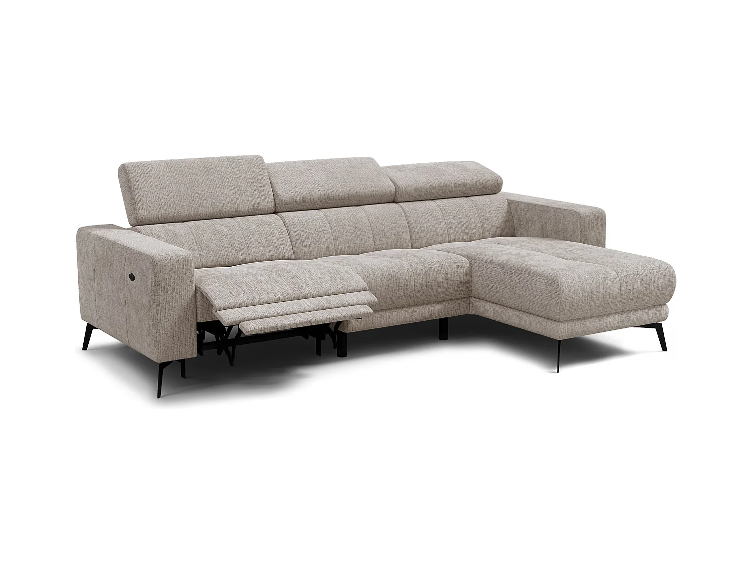 Canapé d'angle 4 places MORELLO avec 1 x Relax Zero Gravity, tissu beige