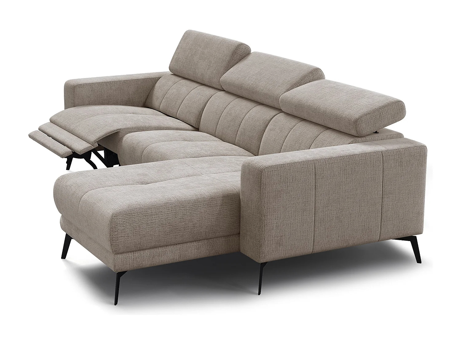 Canapé d'angle 4 places MORELLO avec 1 x Relax Zero Gravity, tissu beige